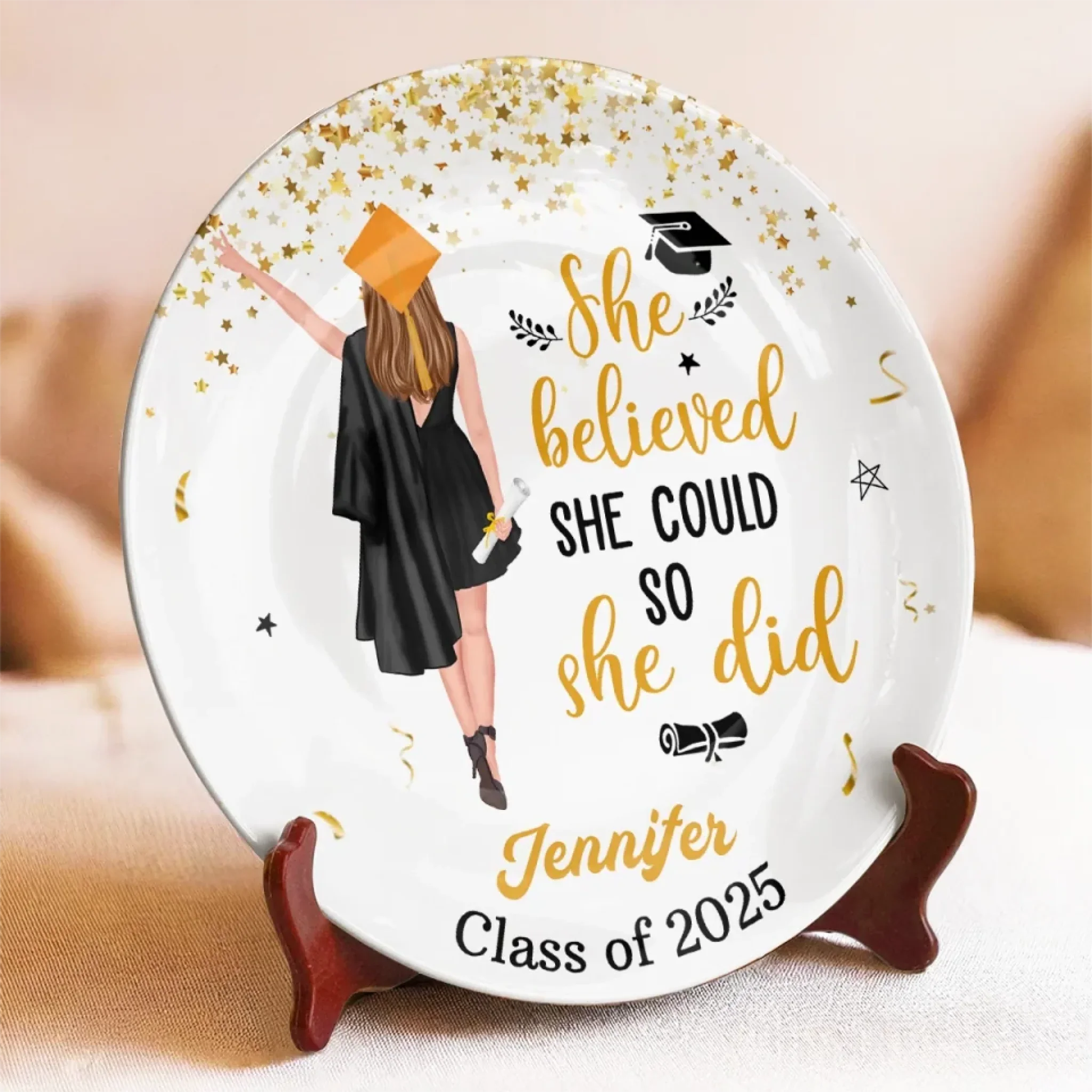 Cheers To New Beginnings - Family Personalized Custom Ceramic Plate - Graduation Gift For Family Members, Siblings, Brothers, Sisters