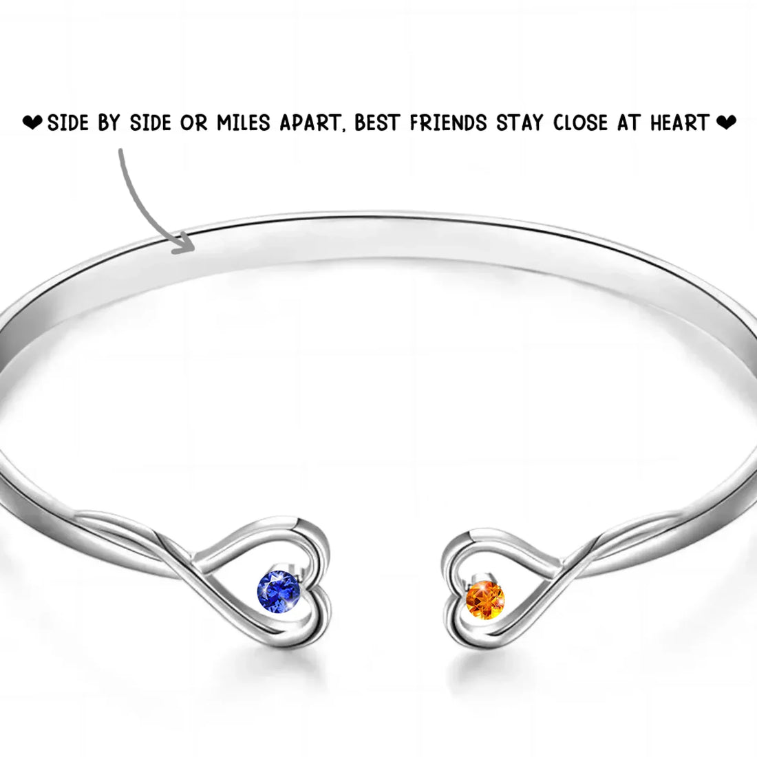 Besties For Life - Bestie Personalized Custom Engraved Infinity Heart Bangle With Birthstones - Gift For Best Friends, BFF, Sisters