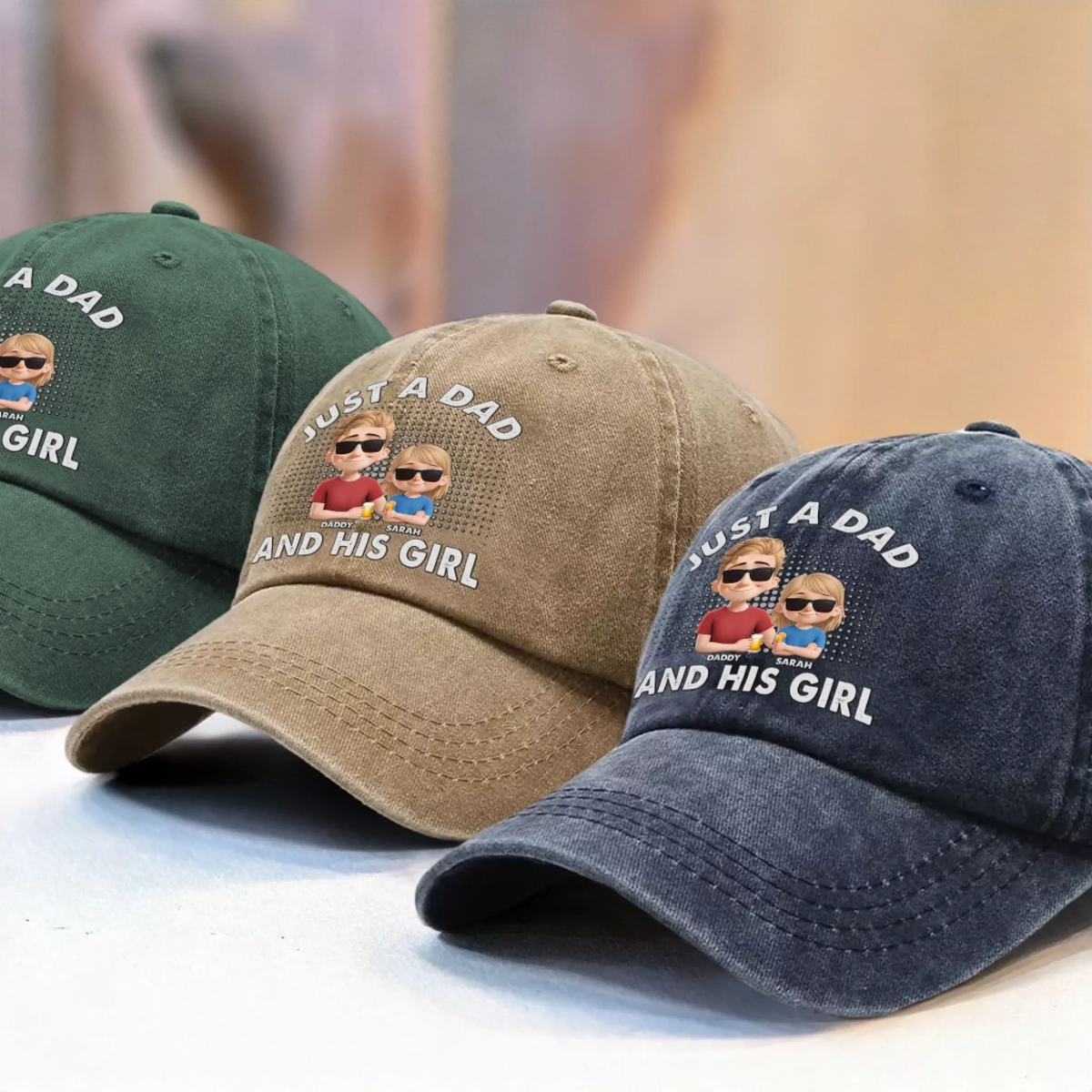Built-in Besties Since Day One - Family Personalized Custom Vintage Washed Denim Baseball Cap - Father's Day, Gift For Dad
