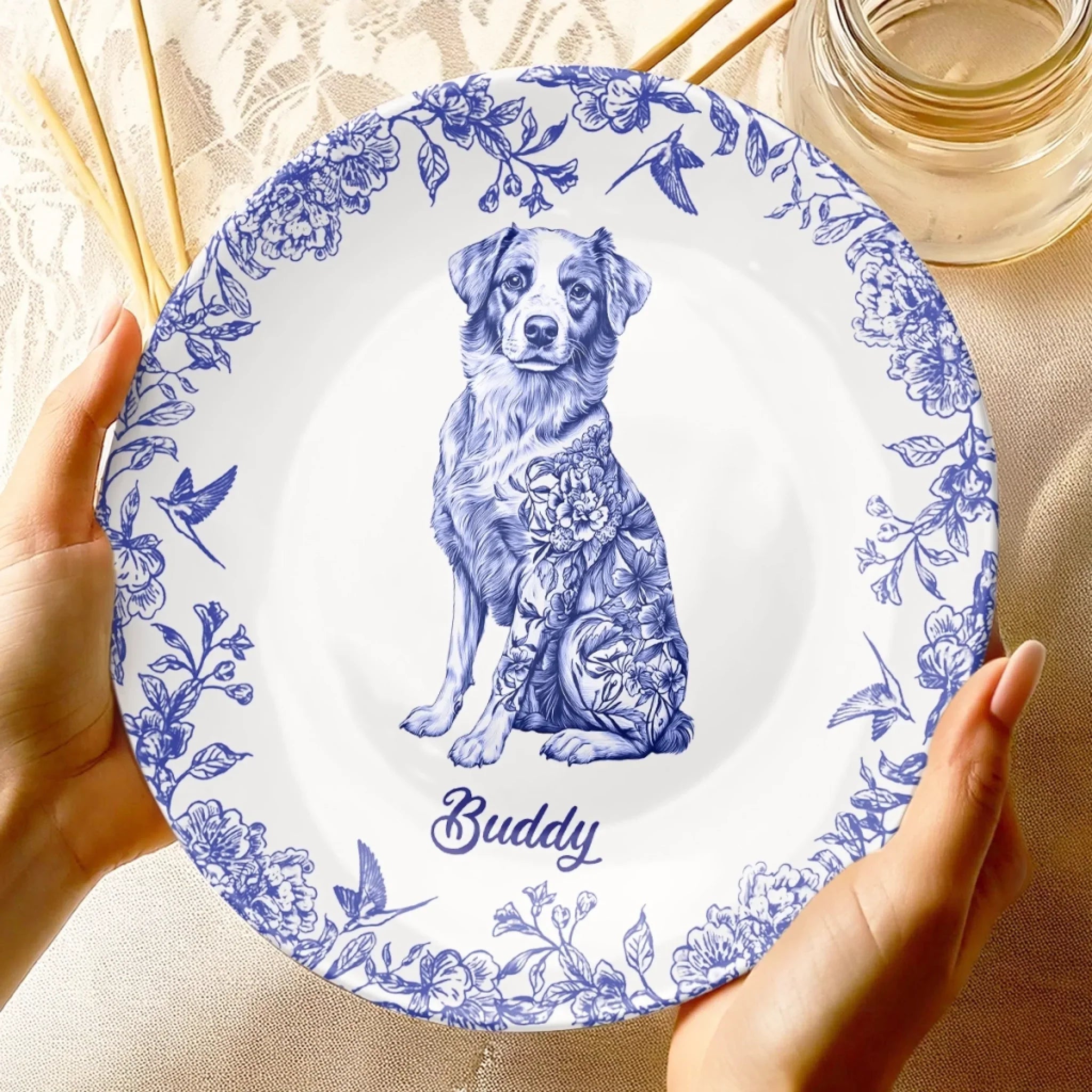 Whispers Of Love In Blue - Dog Personalized Custom Ceramic Plate - Father's Day, Gift For Pet Owners, Pet Lovers