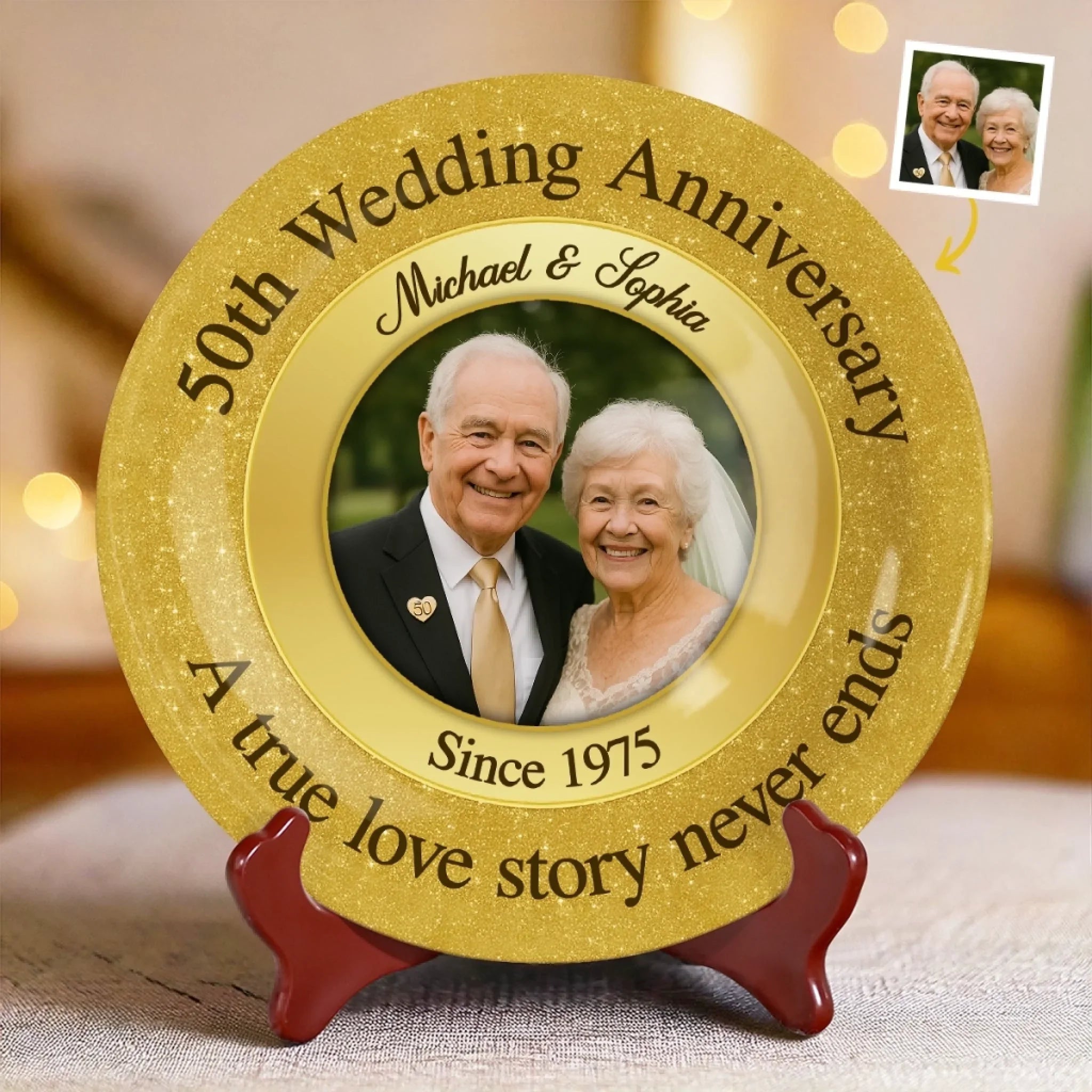 Custom Photo Together Forevermore - Couple Personalized Custom Ceramic Plate - Gift For Husband Wife, Anniversary