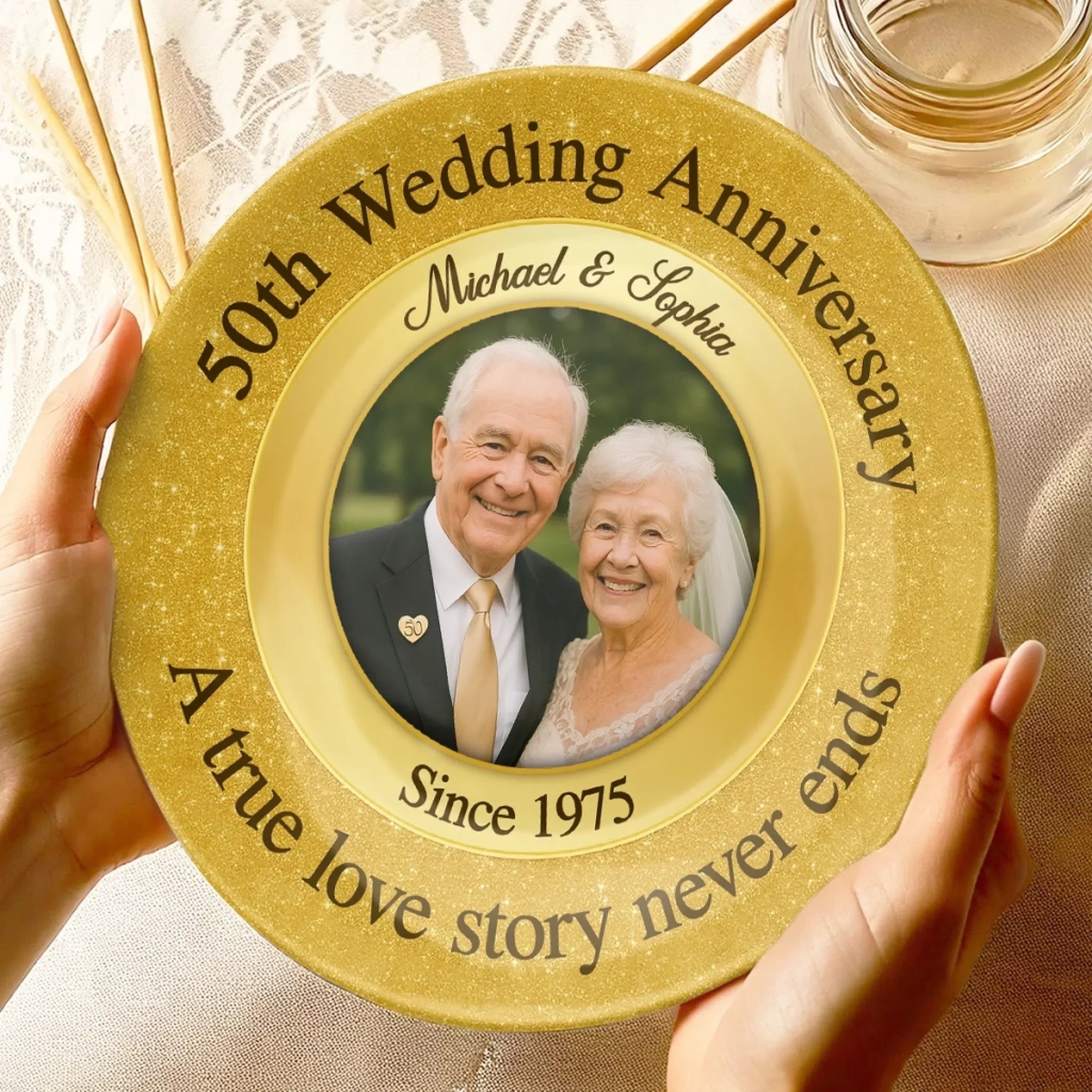 Custom Photo Together Forevermore - Couple Personalized Custom Ceramic Plate - Gift For Husband Wife, Anniversary