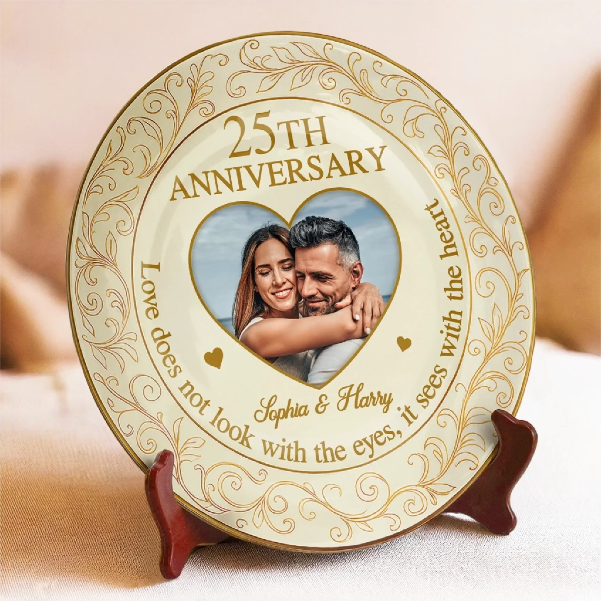 Custom Photo A Love That Lasts - Couple Personalized Custom Ceramic Plate - Gift For Husband Wife, Anniversary