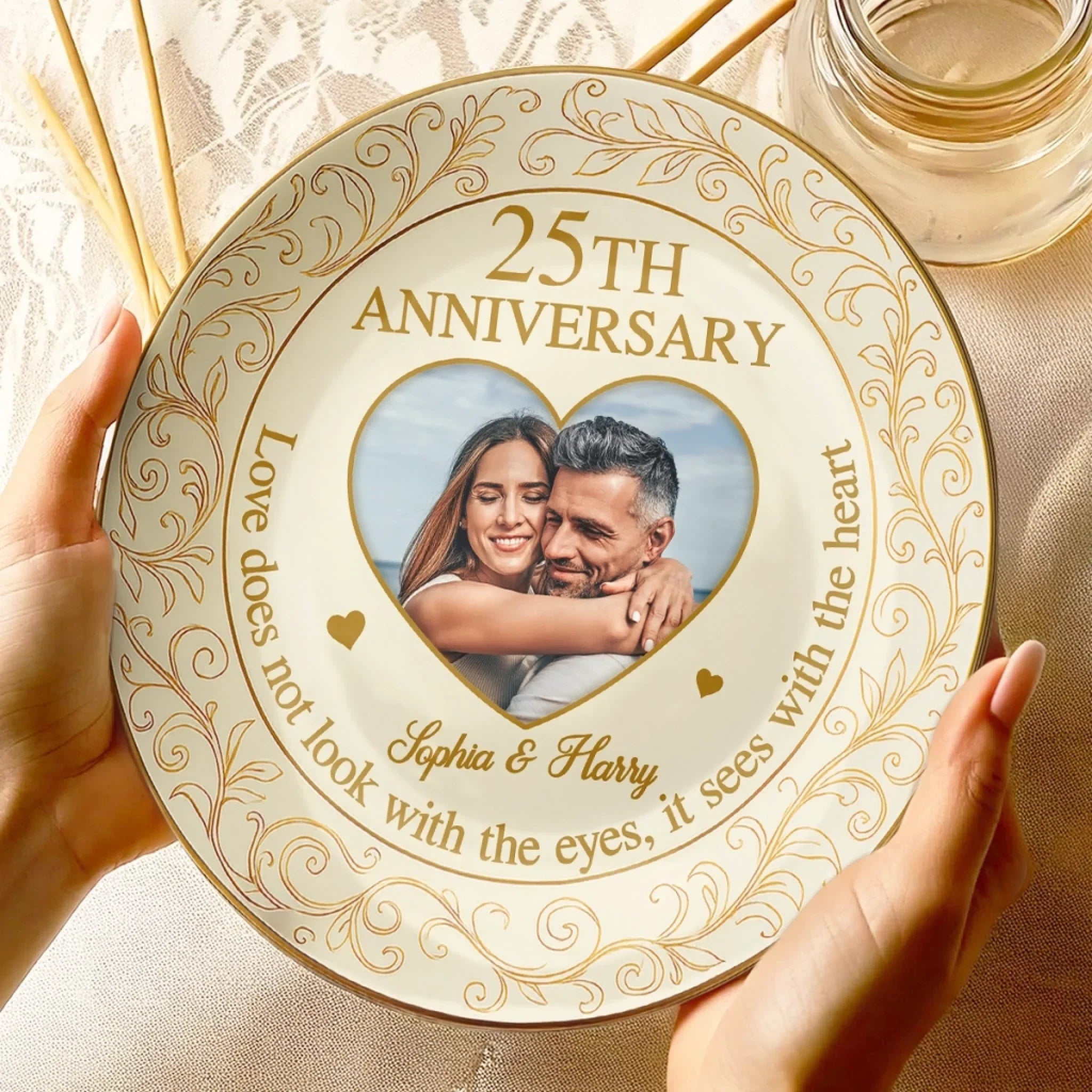 Custom Photo A Love That Lasts - Couple Personalized Custom Ceramic Plate - Gift For Husband Wife, Anniversary