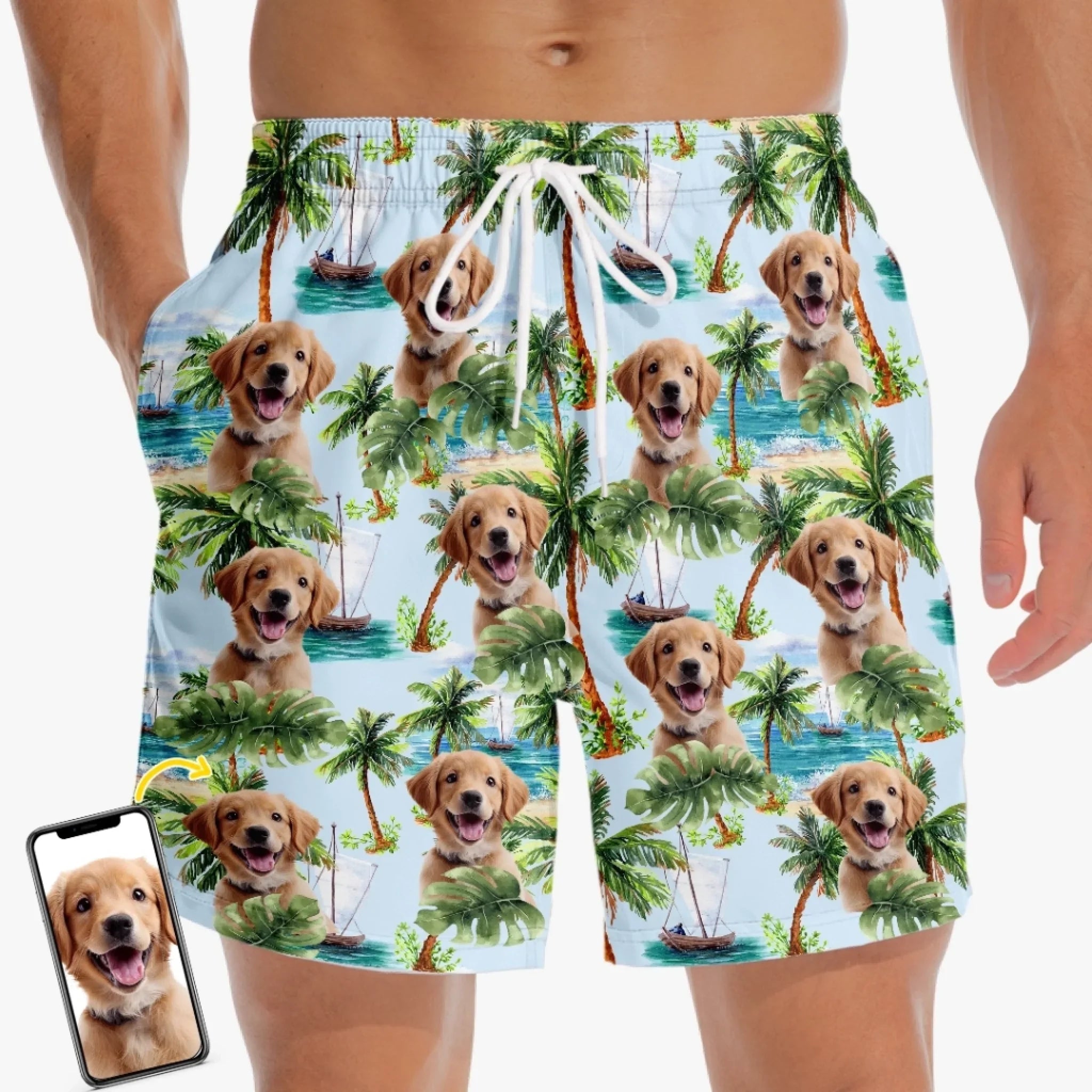 Custom Photo Paws And Paradise - Dog & Cat Personalized Custom Tropical Hawaiian Aloha Men Beach Shorts - Summer Vacation Gift For Pet Owners, Pet Lovers