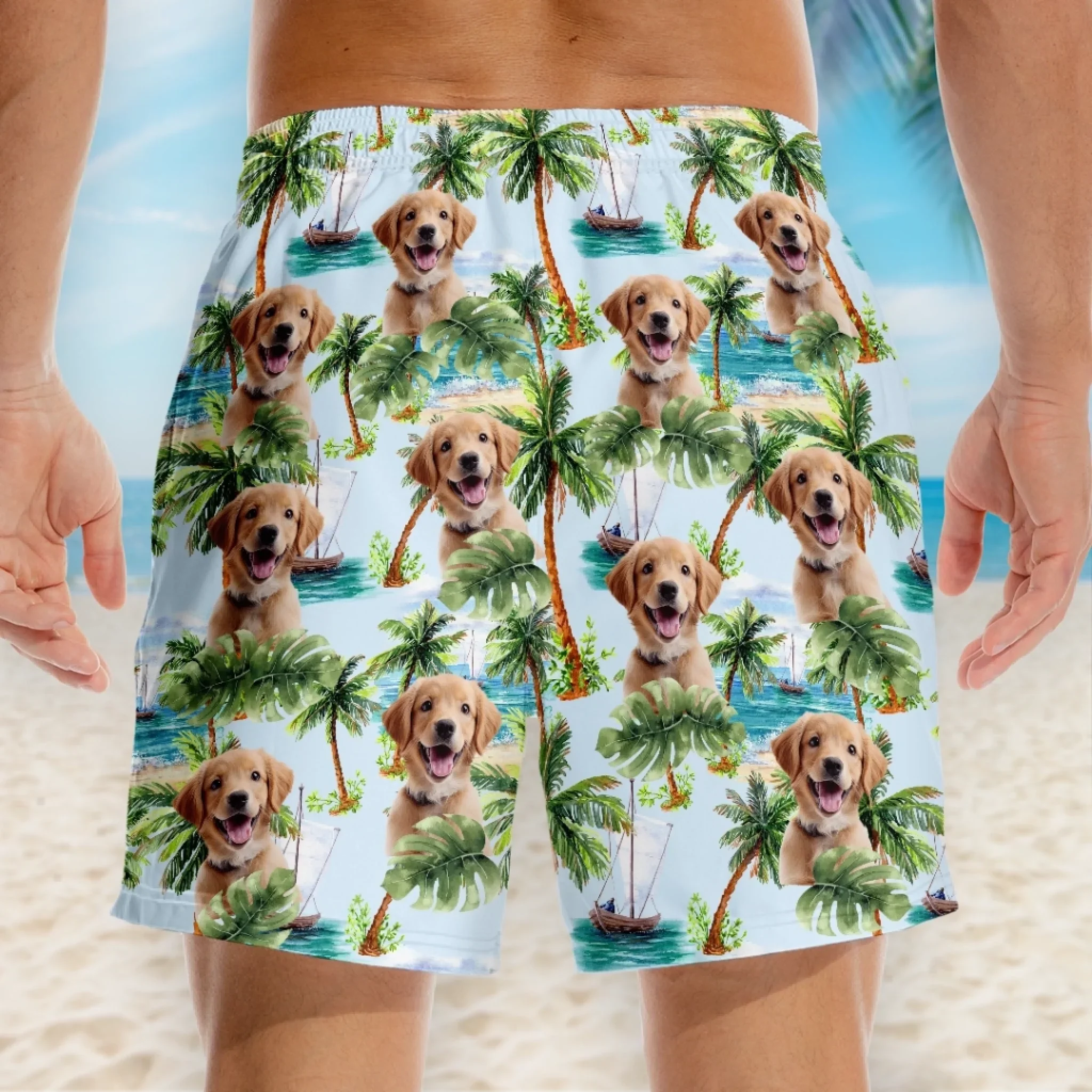 Custom Photo Paws And Paradise - Dog & Cat Personalized Custom Tropical Hawaiian Aloha Men Beach Shorts - Summer Vacation Gift For Pet Owners, Pet Lovers
