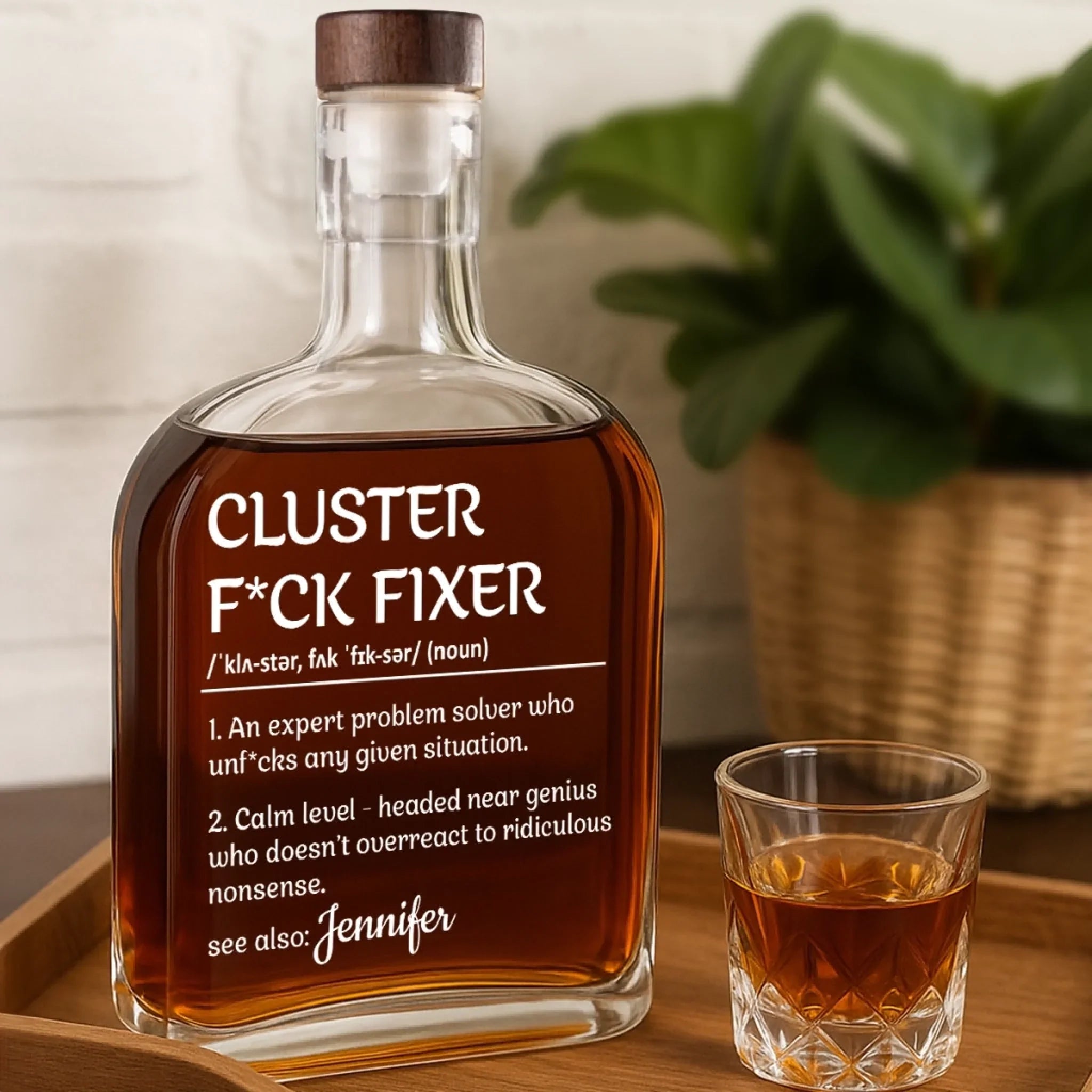 Fixing Disasters, One Cluster At A Time - Coworker Personalized Custom Whiskey Bottle - Gift For Coworkers, Work Friends, Colleagues