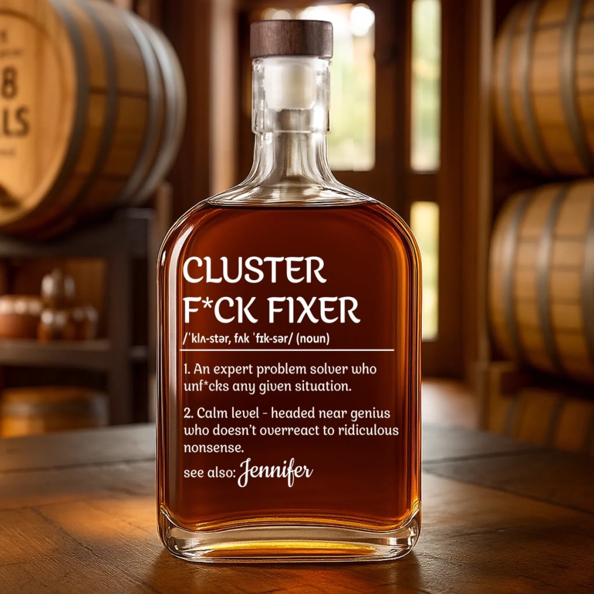 Fixing Disasters, One Cluster At A Time - Coworker Personalized Custom Whiskey Bottle - Gift For Coworkers, Work Friends, Colleagues