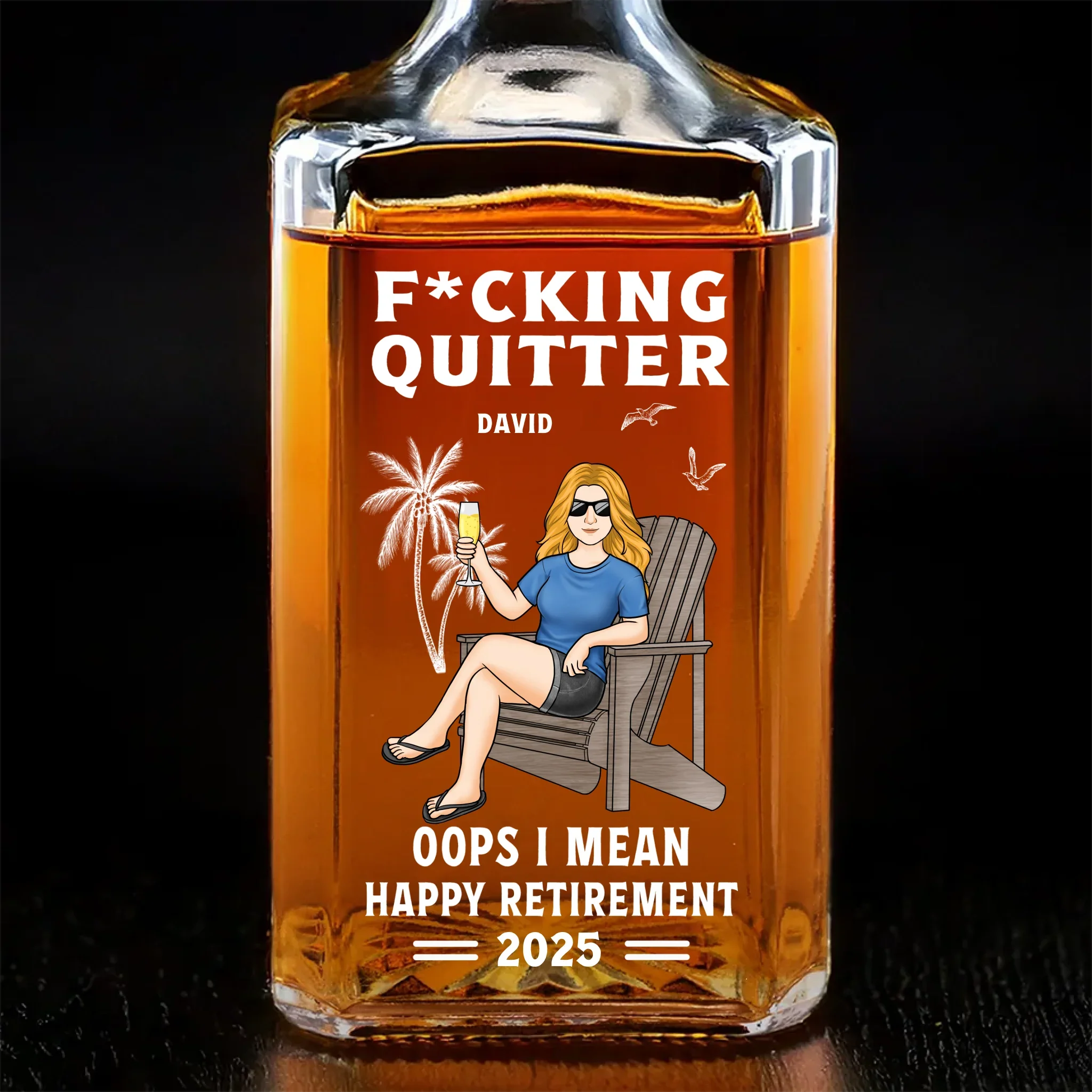 Outta Here And Loving It - Coworker Personalized Custom Glass Whiskey Bottle - Appreciation, Retirement Gift For Coworkers, Work Friends, Colleagues