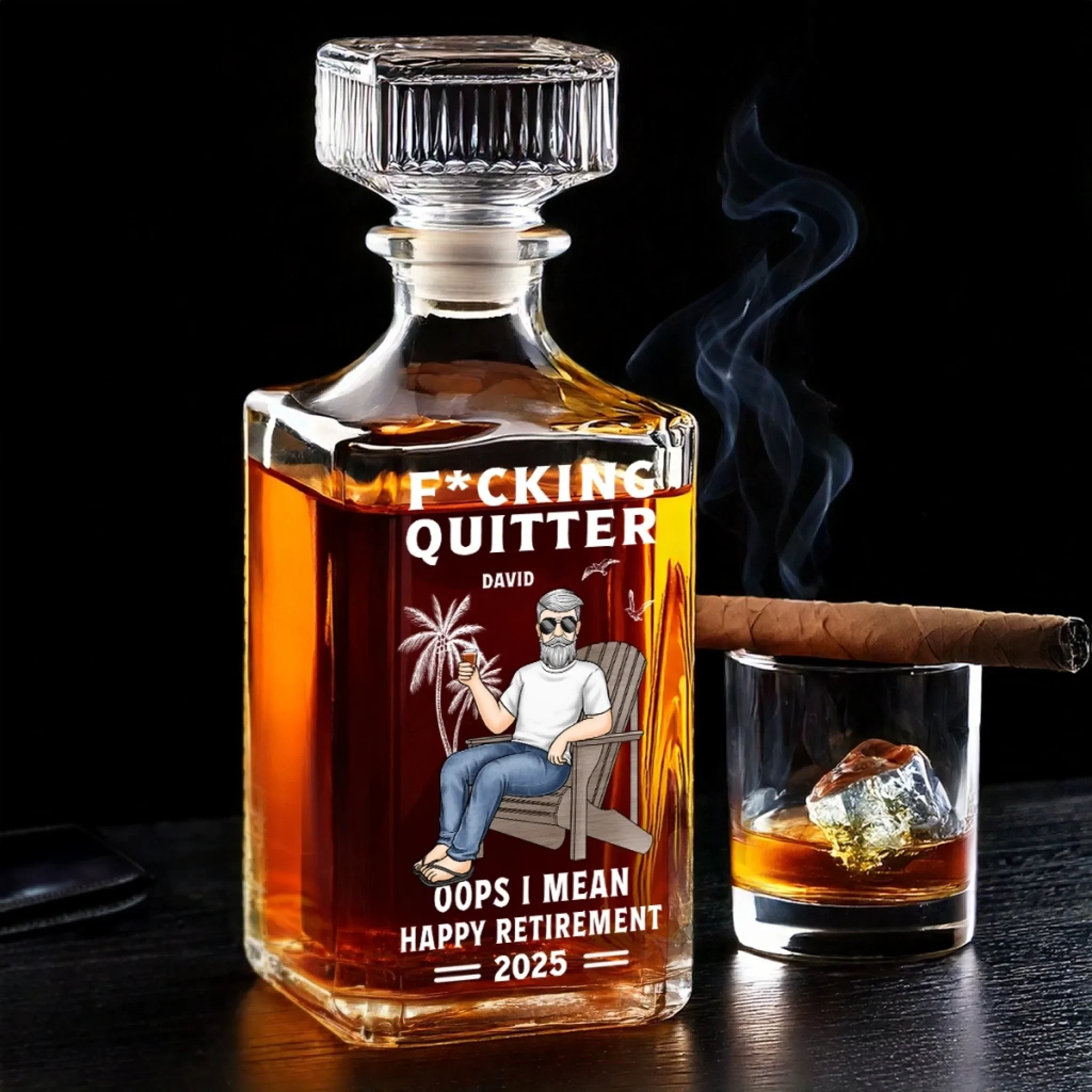 Outta Here And Loving It - Coworker Personalized Custom Glass Whiskey Bottle - Appreciation, Retirement Gift For Coworkers, Work Friends, Colleagues