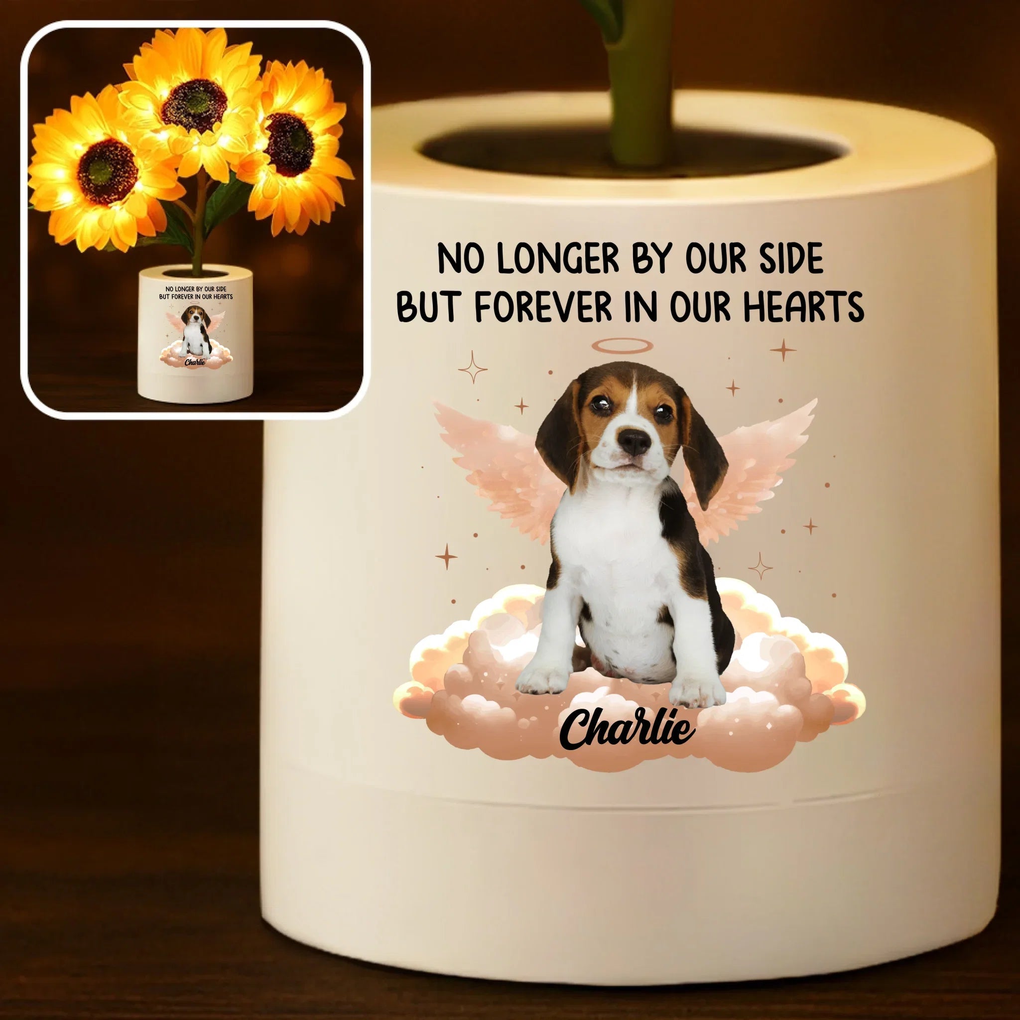 Custom Photo Sunflower Lamp Night Light - Personalized Pet Memorial Gifts For Dogs, Cats - Once By My Side Forever In My Heart