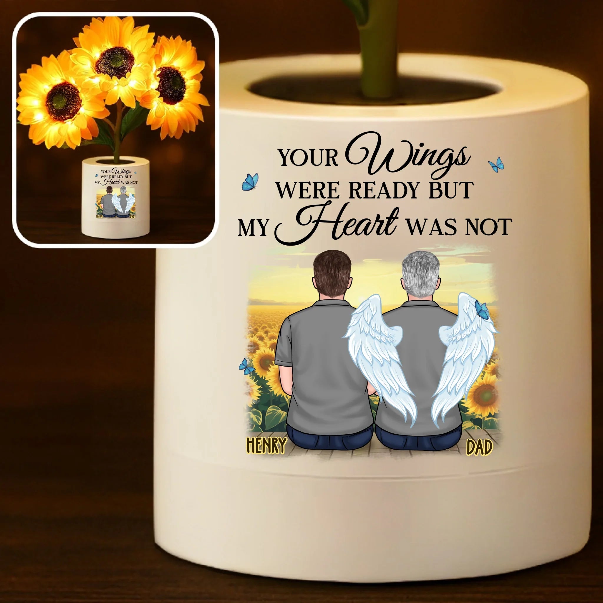Custom Sunflower Lamp Night Light - Personalized Memorial Sympathy Gifts For Loss Of Mom, Dad - Memories Shine Through Every Darkness