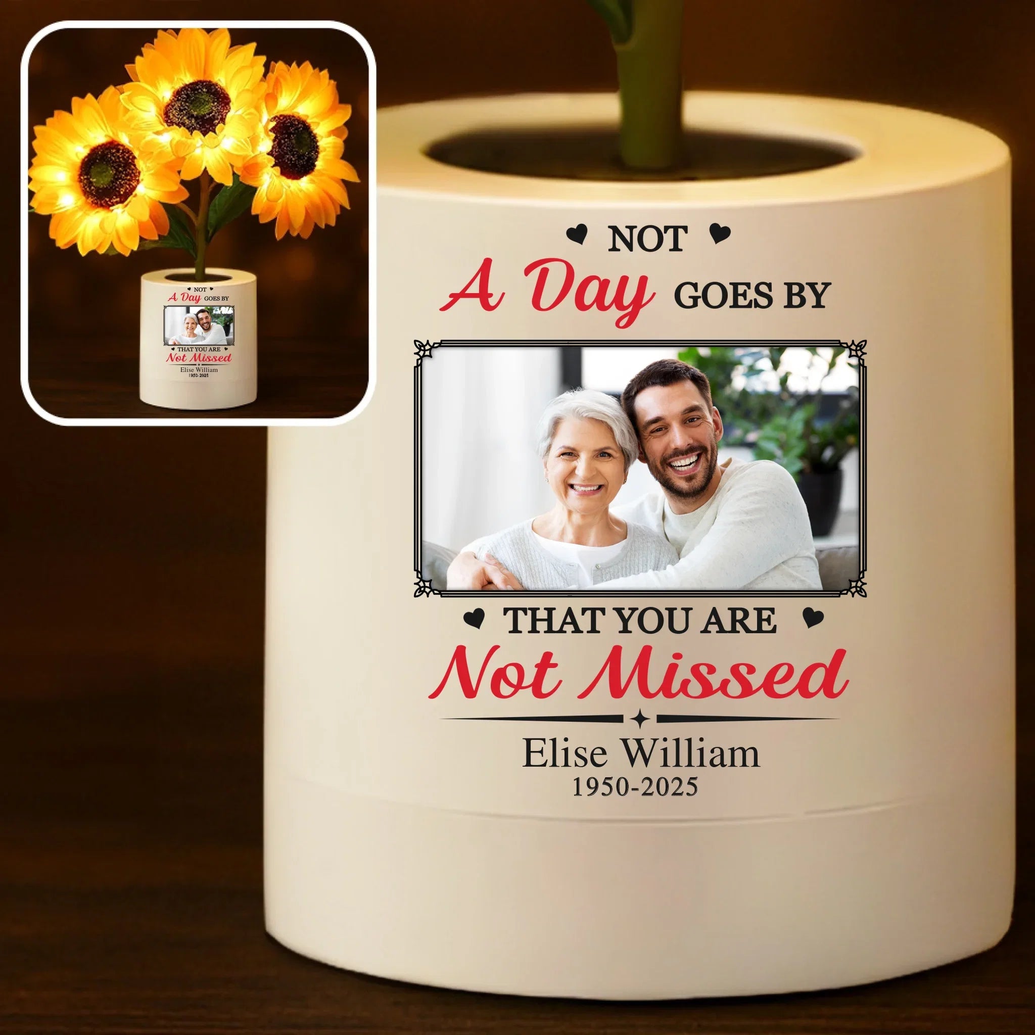 Custom Photo Sunflower Lamp Night Light - Personalized Memorial Sympathy Gifts For Loss Of Mom, Dad - Missing You Always