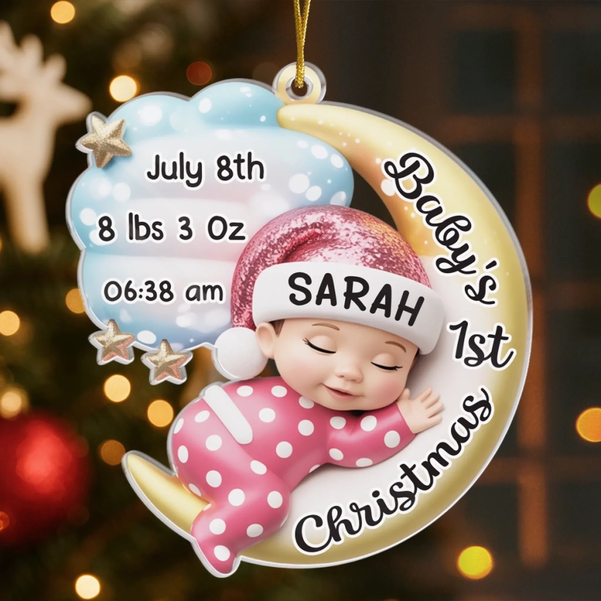 Custom Acrylic Ornament - Personalized Christmas Baby Shower, Gender Reveal Gifts For New Moms, New Dads, New Parents - Cherishing Your Very First Christmas