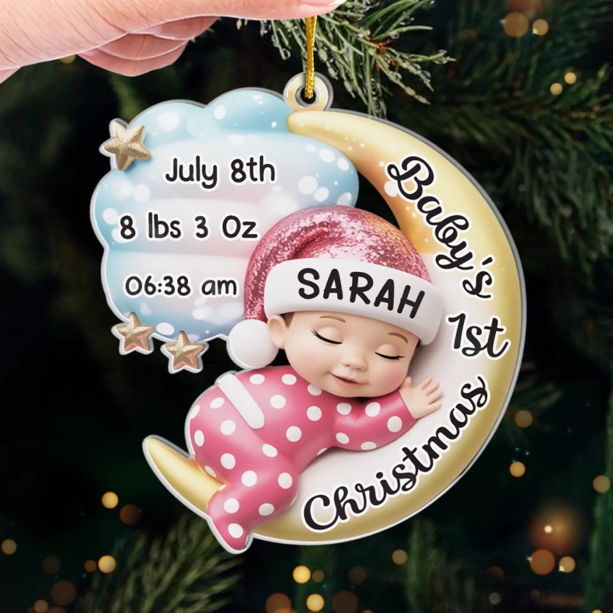 Custom Acrylic Ornament - Personalized Christmas Baby Shower, Gender Reveal Gifts For New Moms, New Dads, New Parents - Cherishing Your Very First Christmas