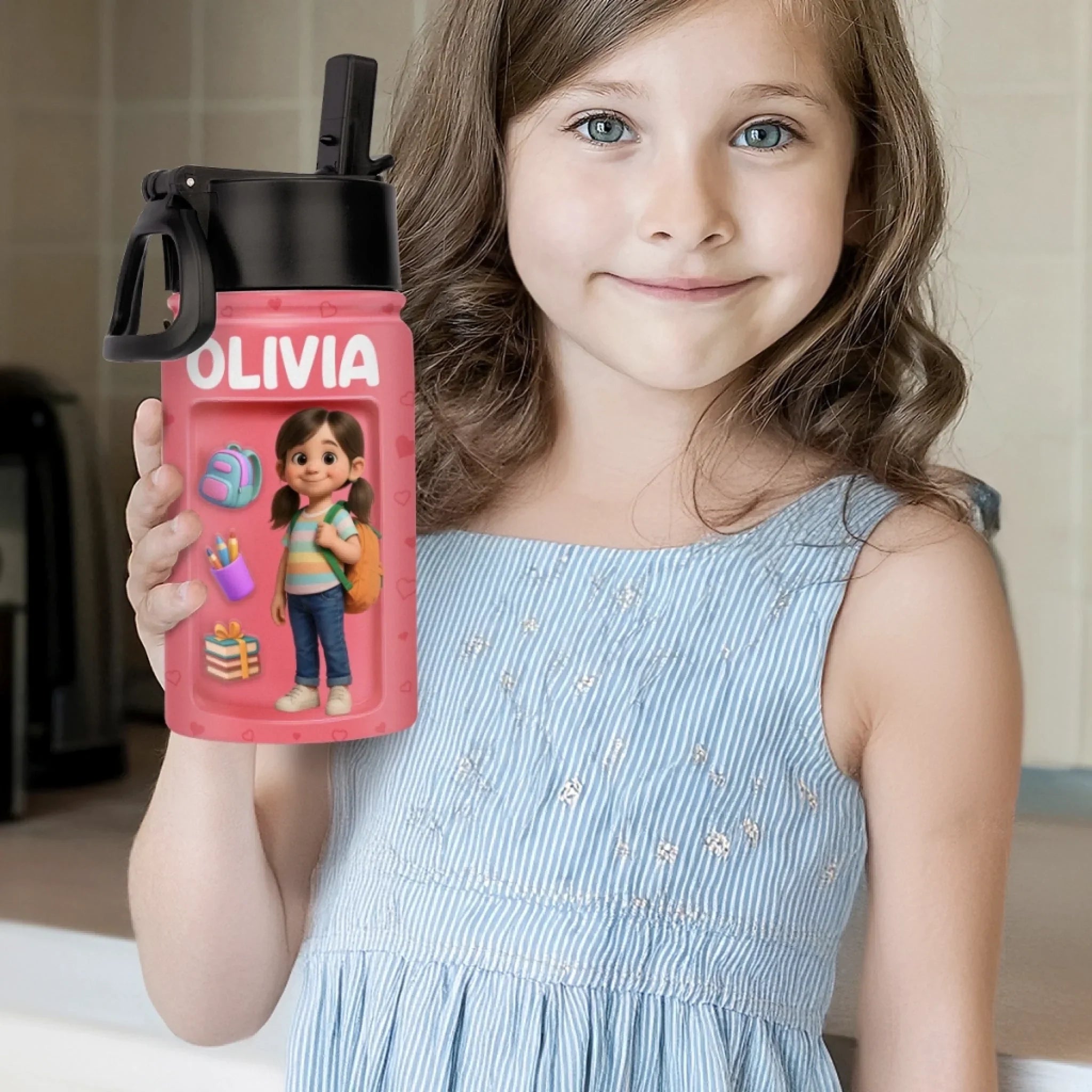 Custom Photo Kids Backpack, Water Bottle, Lunch Bag - Personalized Back To School Gifts For Kids - Hydrate For Learning And Play