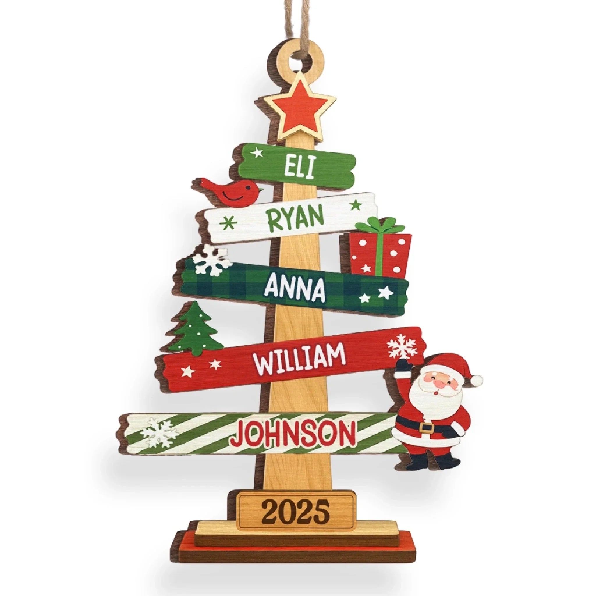 Custom Wood Ornament - Personalized Christmas Birthday Gifts For Mom, Dad, Kids - Our Family Christmas Tree