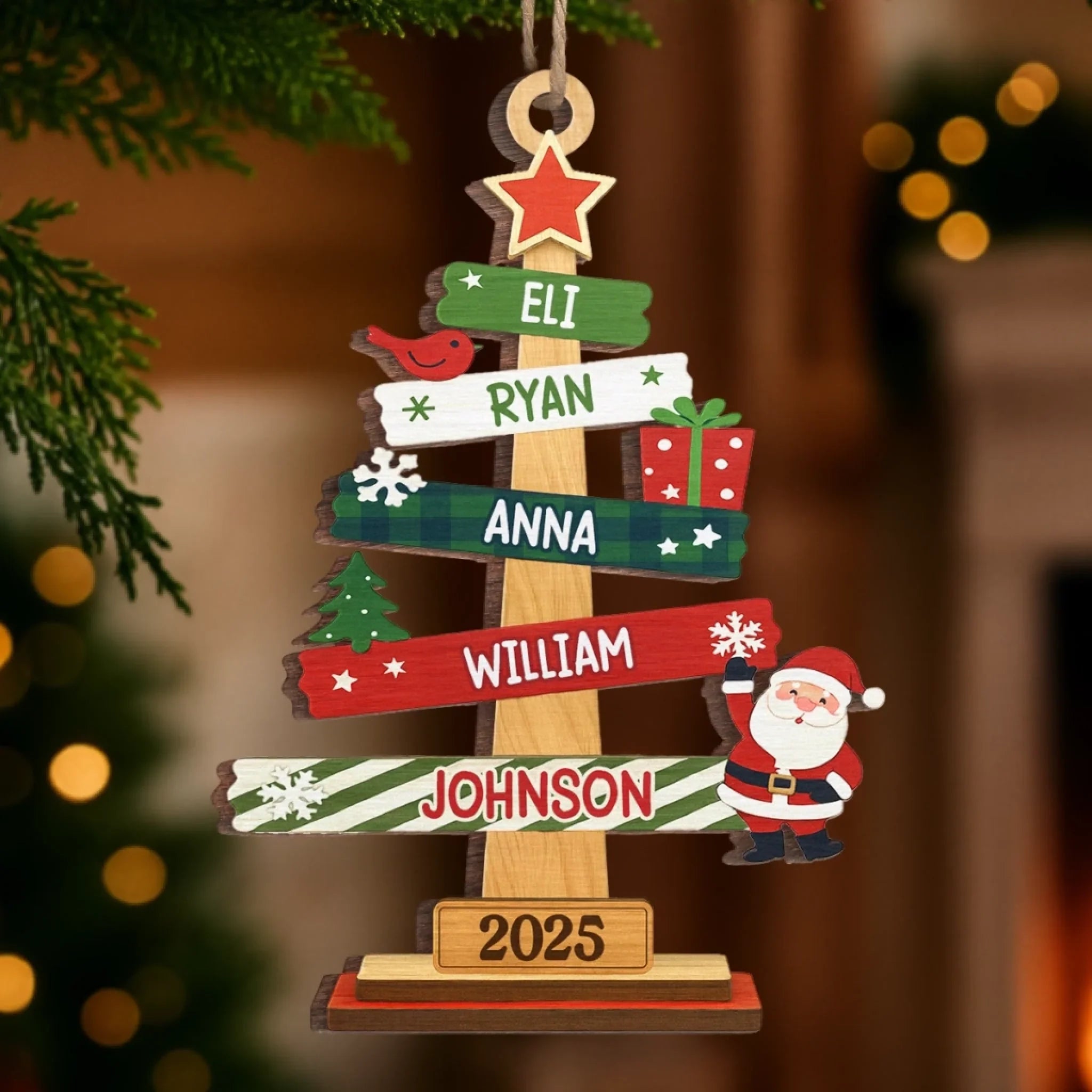 Custom Wood Ornament - Personalized Christmas Birthday Gifts For Mom, Dad, Kids - Our Family Christmas Tree