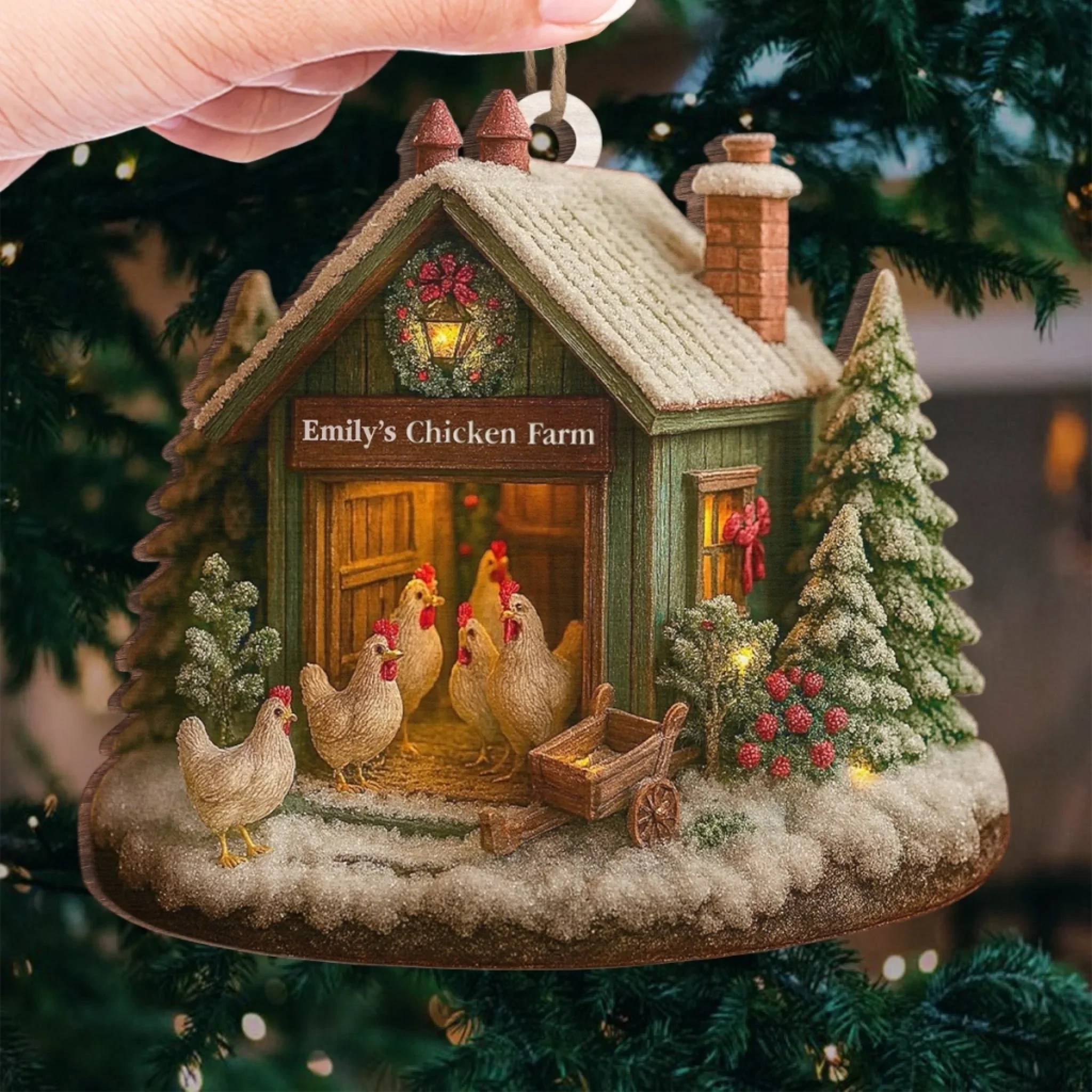 Custom Wood Ornament - Personalized Christmas Birthday Gifts For Women, Men - Chicken Love, Farm Life, Christmas Joy