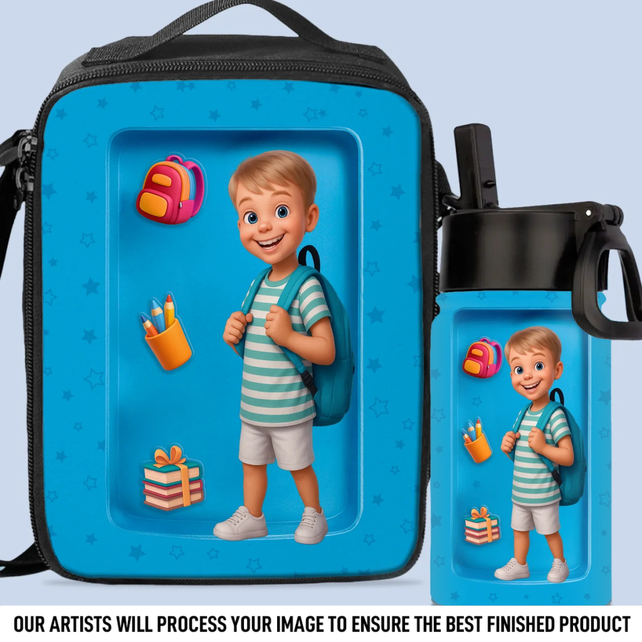 Custom Photo Kids Backpack, Water Bottle, Lunch Bag - Personalized Back To School Gifts For Kids - Hydrate For Learning And Play