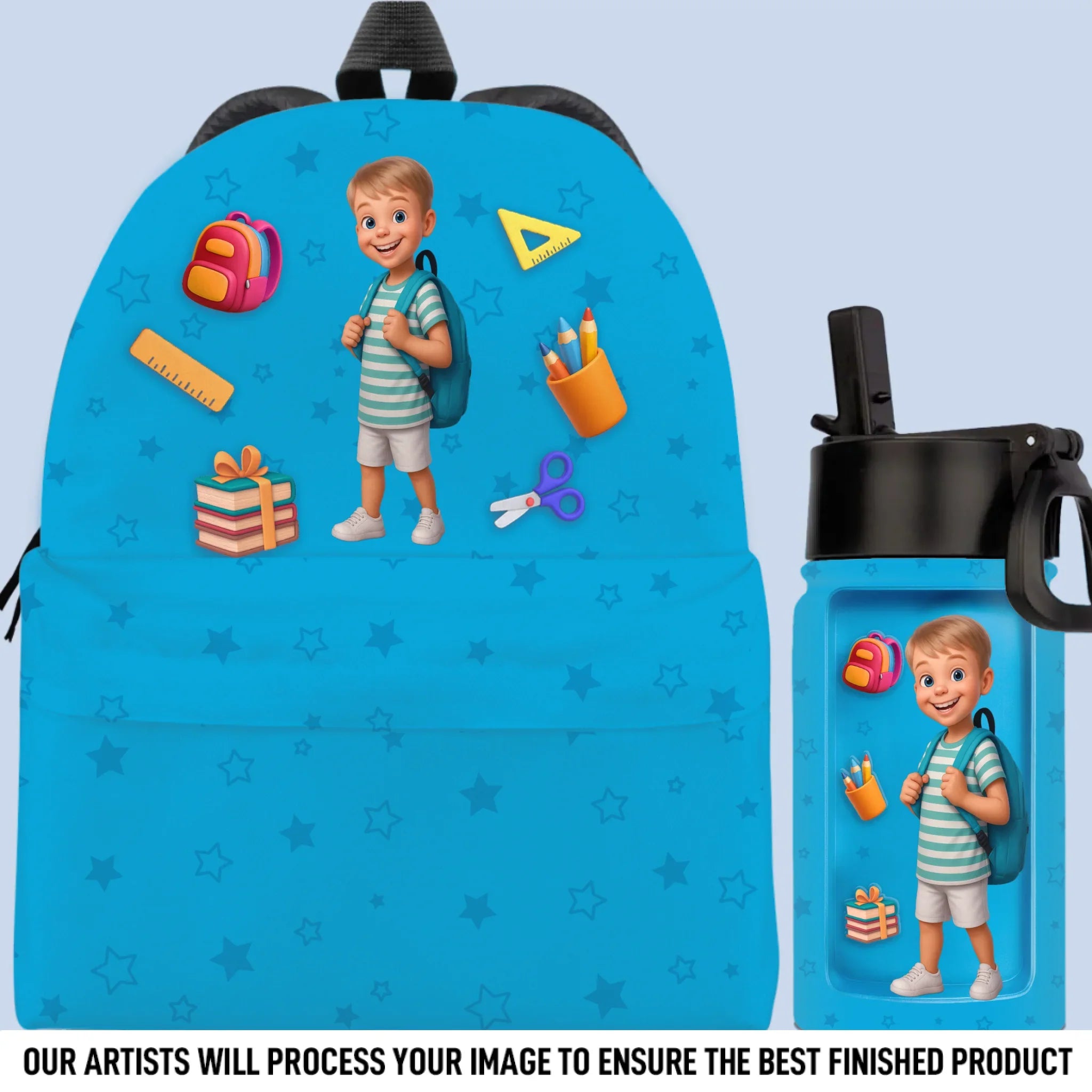 Custom Photo Kids Backpack, Water Bottle, Lunch Bag - Personalized Back To School Gifts For Kids - Hydrate For Learning And Play