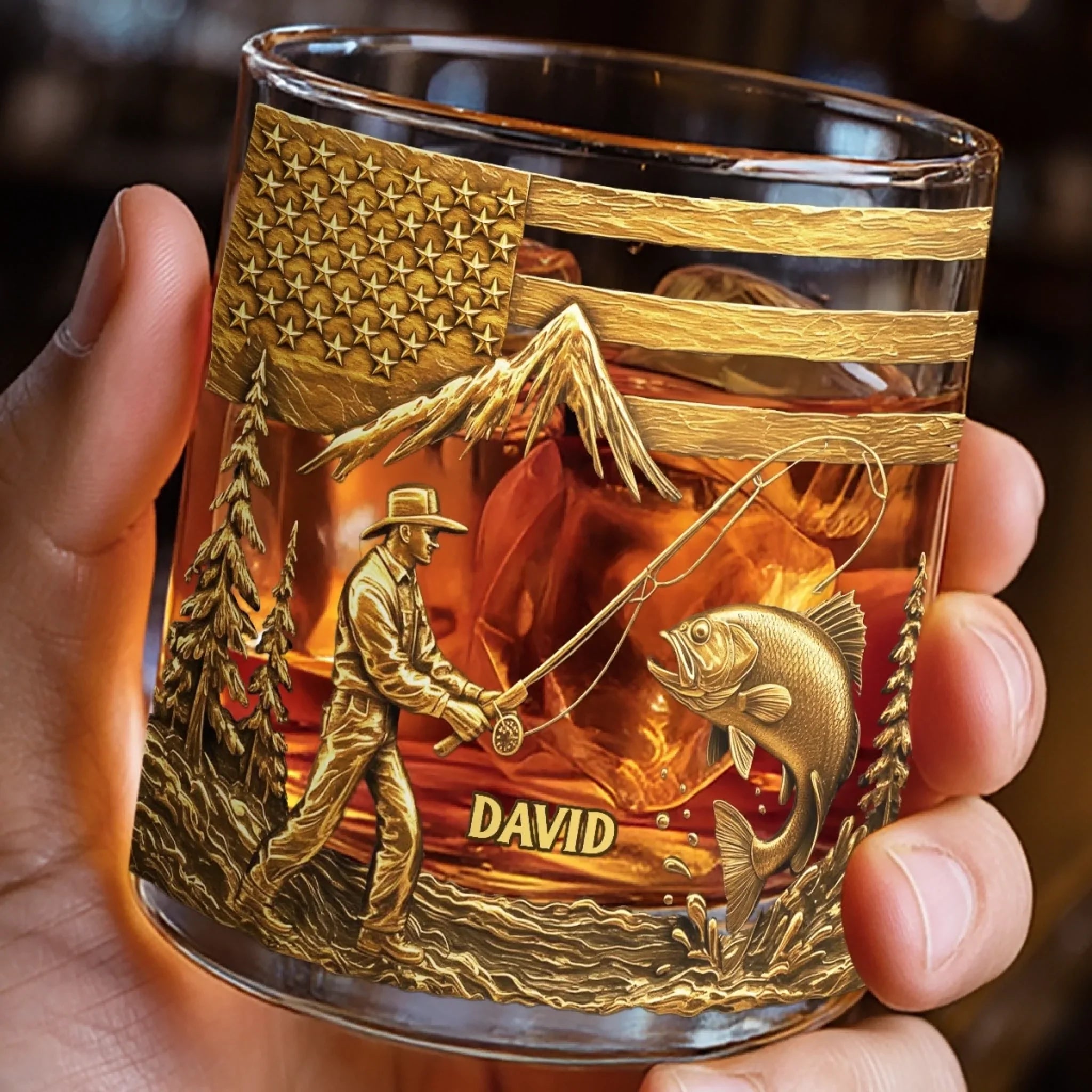 Custom 11oz Whiskey Glass - Personalized Birthday Fishing Gifts For Fisherman, Wine, Bourbon, Whiskey Lovers - Hooked On Golden Moments