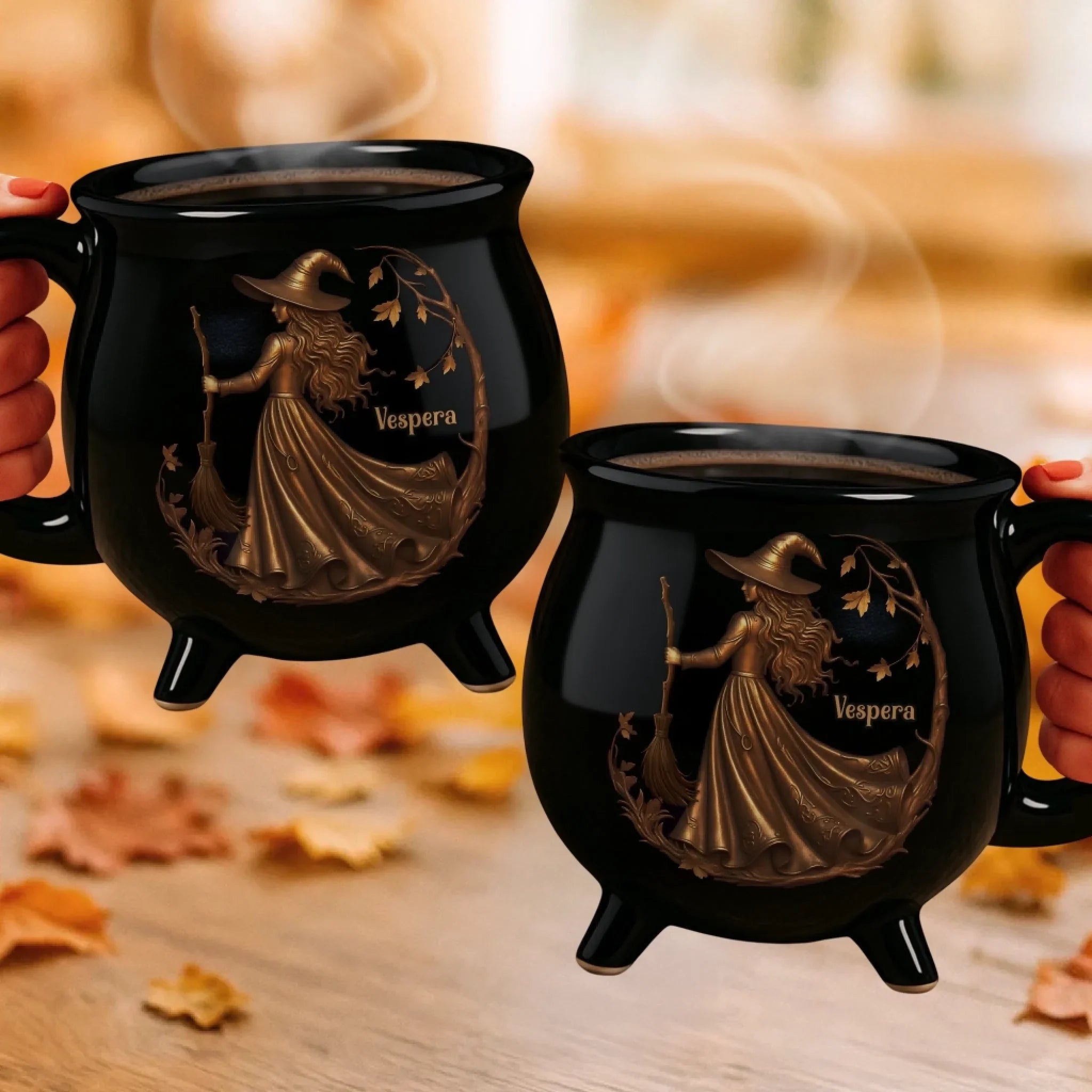 Custom 12oz Ceramic Cauldron Coffee Mug - New Arrival, Personalized Halloween Witchy Gifts For Besties, Sisters, BFF, Family, Yourself - Midnight Magic AMZ