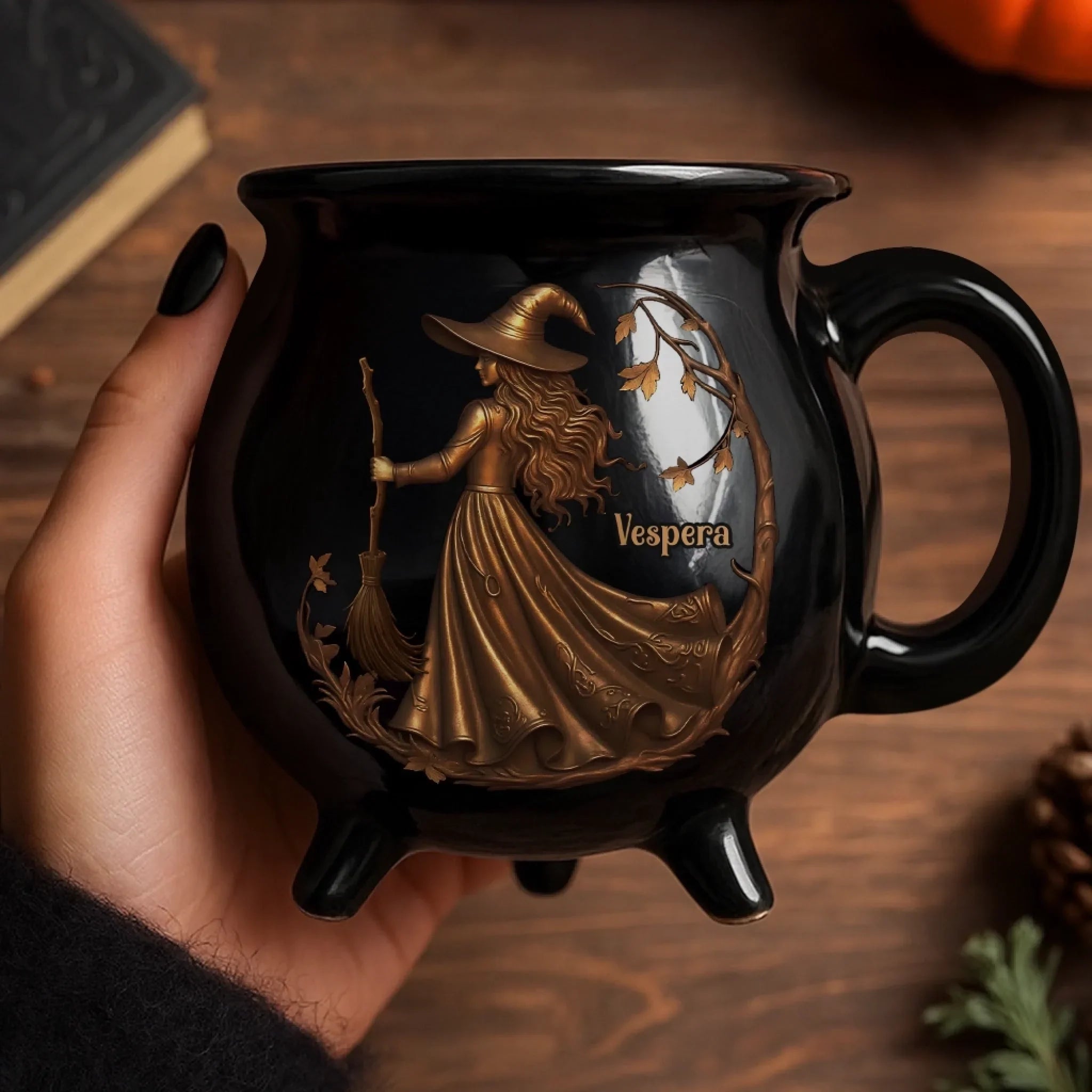 Custom 12oz Ceramic Cauldron Coffee Mug - New Arrival, Personalized Halloween Witchy Gifts For Besties, Sisters, BFF, Family, Yourself - Midnight Magic AMZ