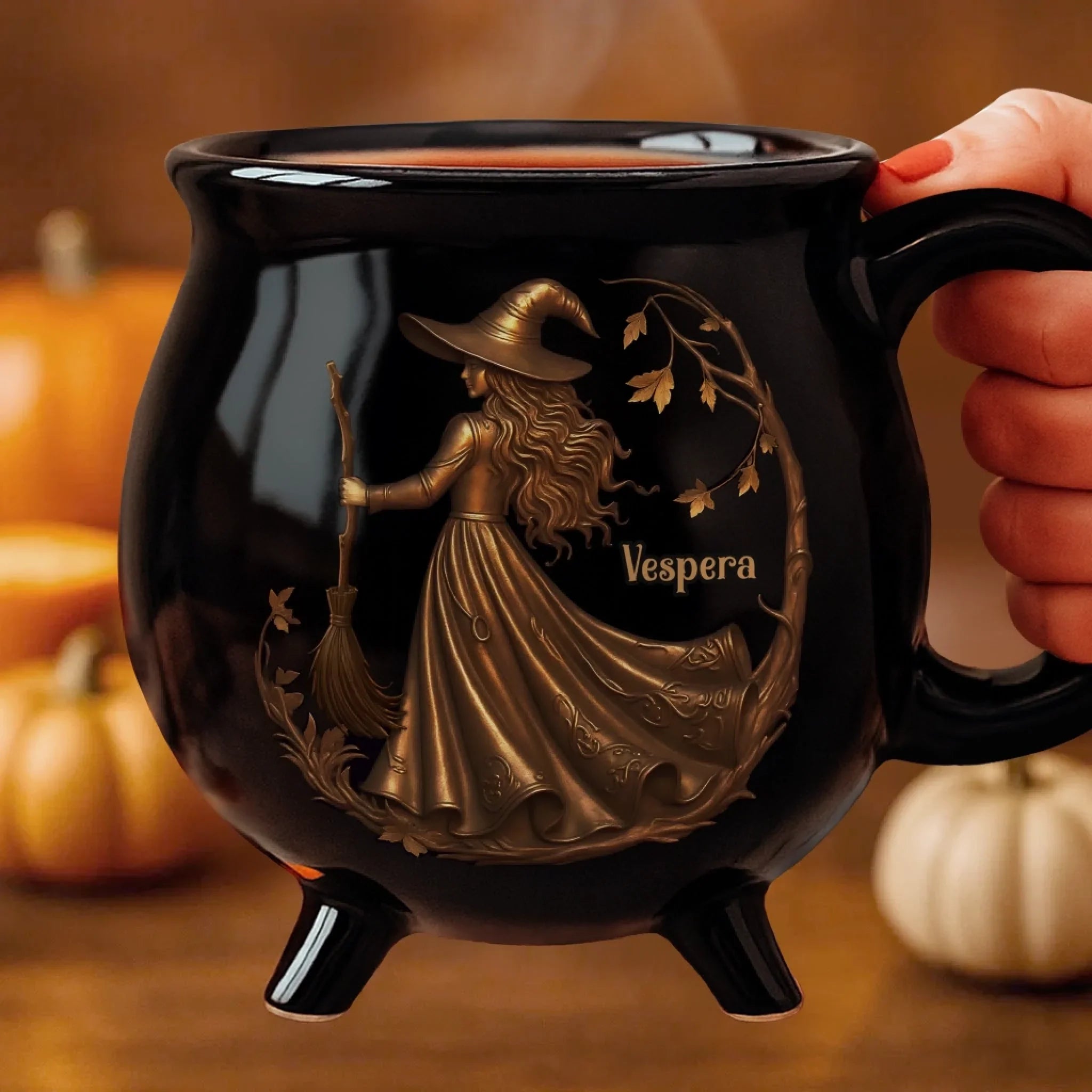 Custom 12oz Ceramic Cauldron Coffee Mug - New Arrival, Personalized Halloween Witchy Gifts For Besties, Sisters, BFF, Family, Yourself - Midnight Magic AMZ