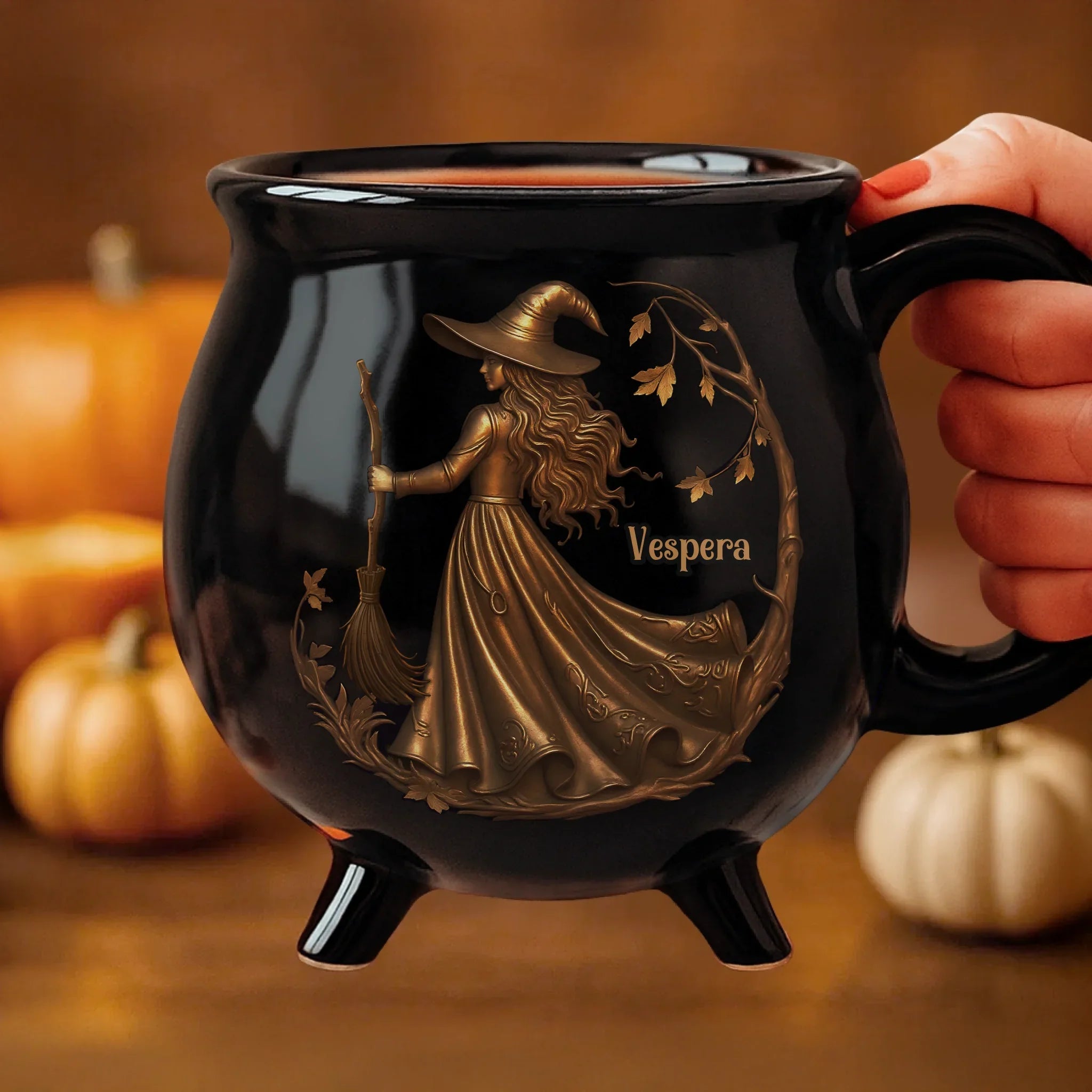 Custom 12oz Ceramic Cauldron Coffee Mug - New Arrival, Personalized Halloween Witchy Gifts For Besties, Sisters, BFF, Family, Yourself - Midnight Magic AMZ