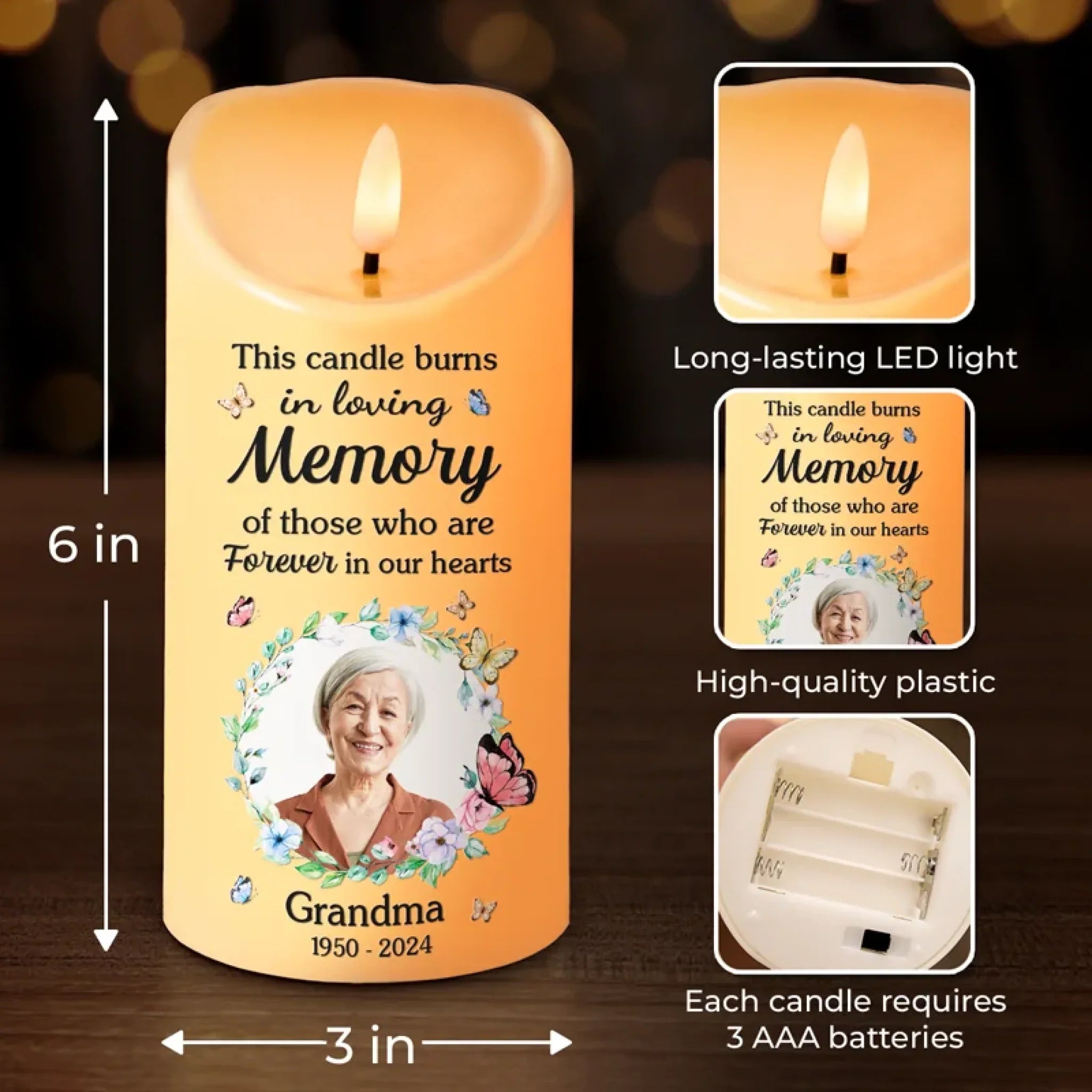 Custom Photo LED Candle - Personalized Christmas Memorial Sympathy Gifts For Loss Of Mom, Dad - This Candle Burns In Loving Memory