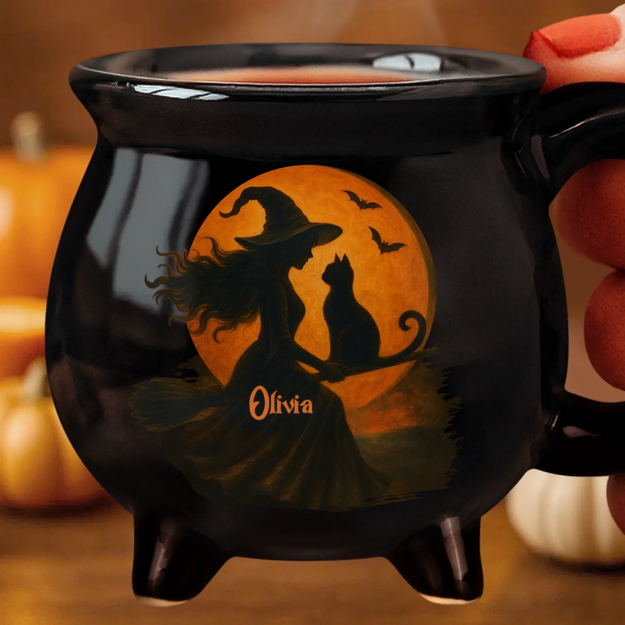Custom 12oz Ceramic Cauldron Coffee Mug - Personalized Halloween Witchy Gifts For Besties, Sisters, BFF, Family, Yourself - Purrfectly Wicked