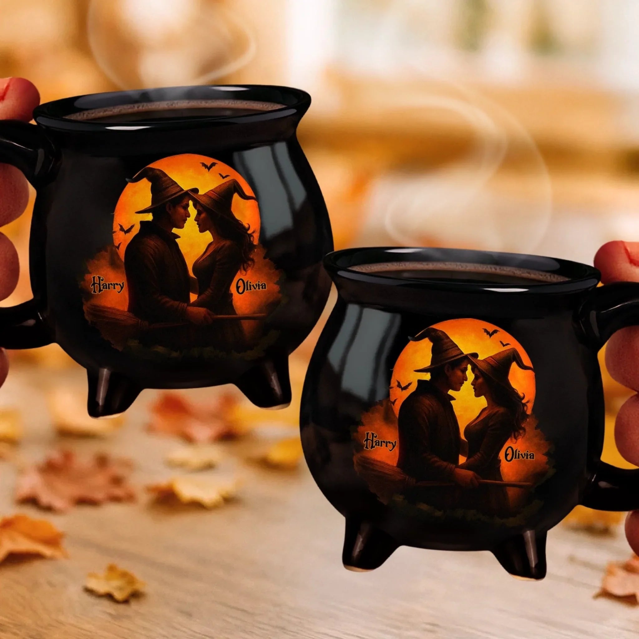 Custom Witch Cauldron Coffee Mug - Personalized Anniversary Halloween Witchy Gifts For Husband And Wife, Him And Her - Two Souls One Magic
