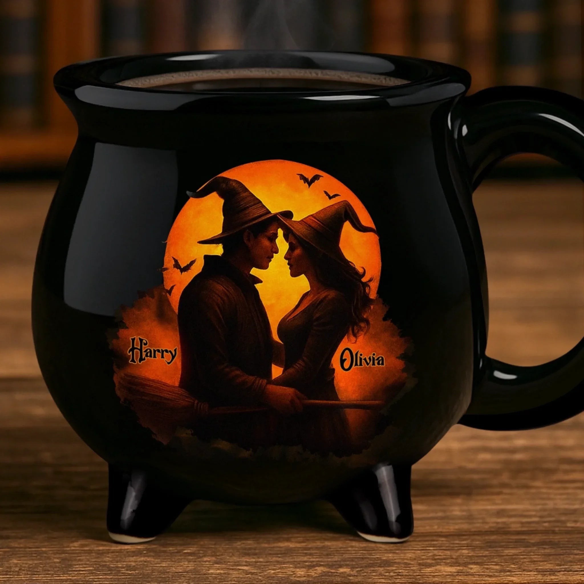 Custom Witch Cauldron Coffee Mug - Personalized Anniversary Halloween Witchy Gifts For Husband And Wife, Him And Her - Two Souls One Magic