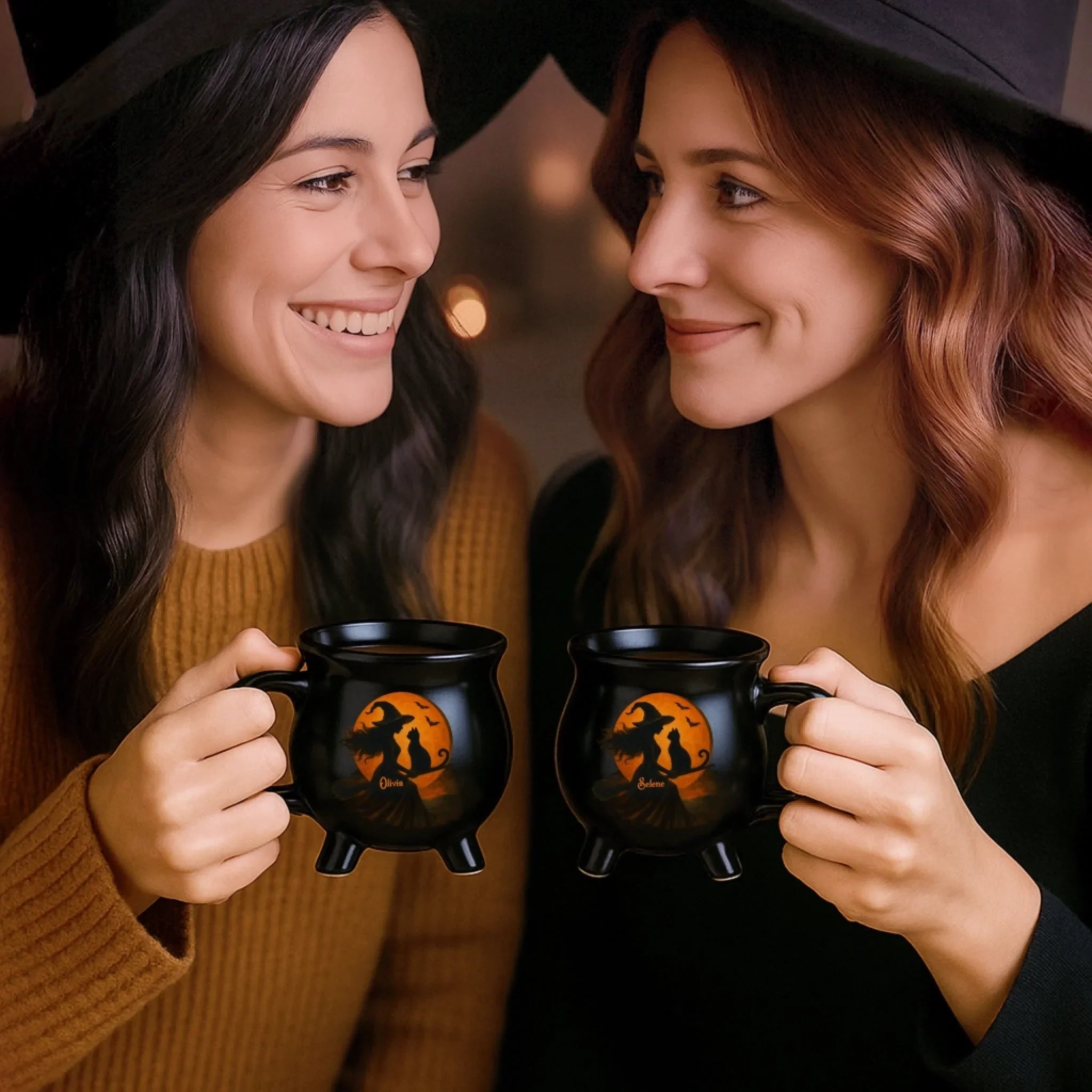 Custom 12oz Ceramic Cauldron Coffee Mug - Personalized Halloween Witchy Gifts For Besties, Sisters, BFF, Family, Yourself - Purrfectly Wicked