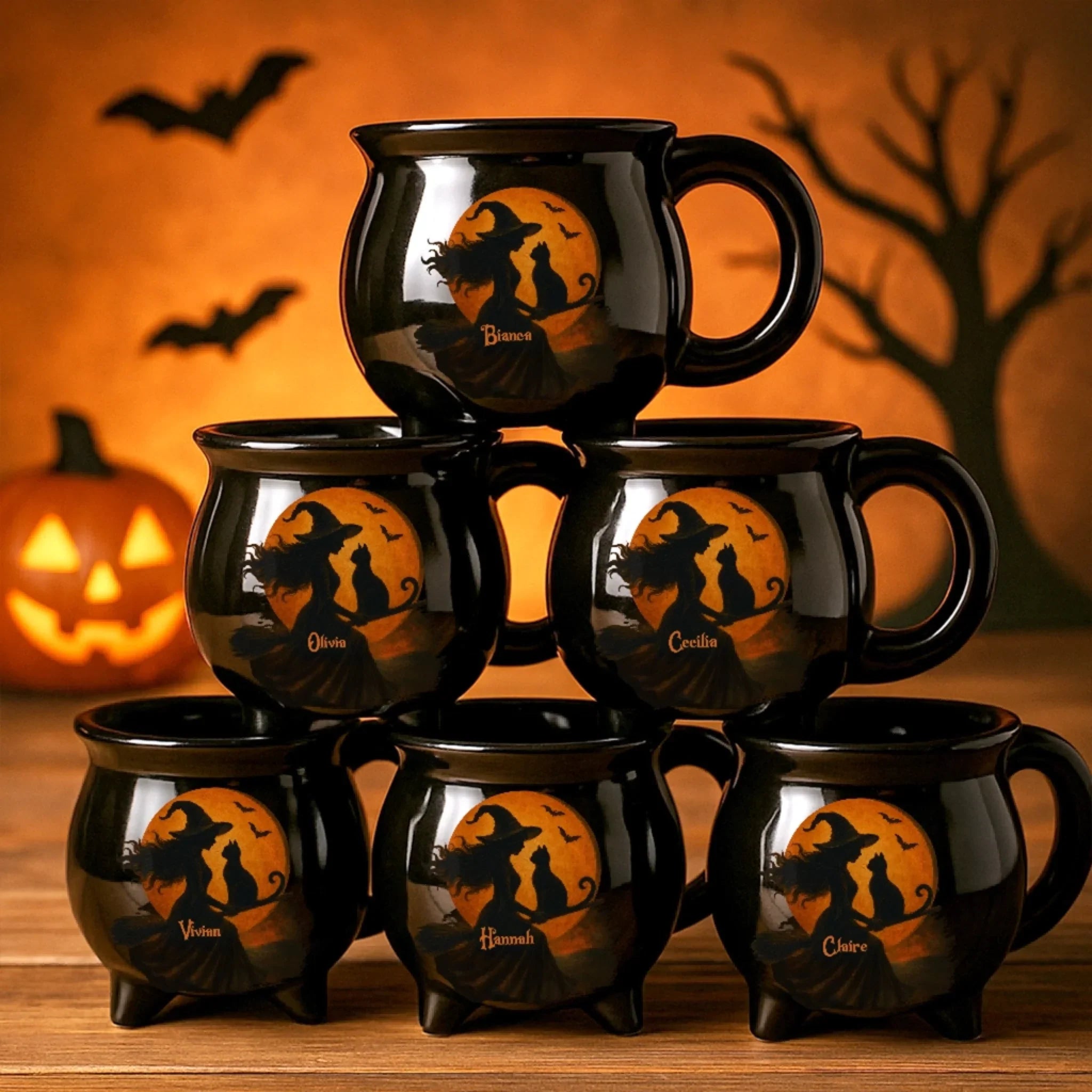 Custom 12oz Ceramic Cauldron Coffee Mug - Personalized Halloween Witchy Gifts For Besties, Sisters, BFF, Family, Yourself - Purrfectly Wicked