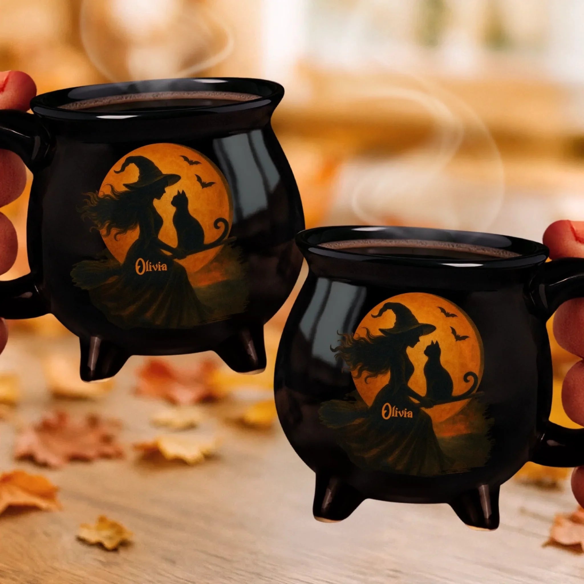 Custom 12oz Ceramic Cauldron Coffee Mug - Personalized Halloween Witchy Gifts For Besties, Sisters, BFF, Family, Yourself - Purrfectly Wicked