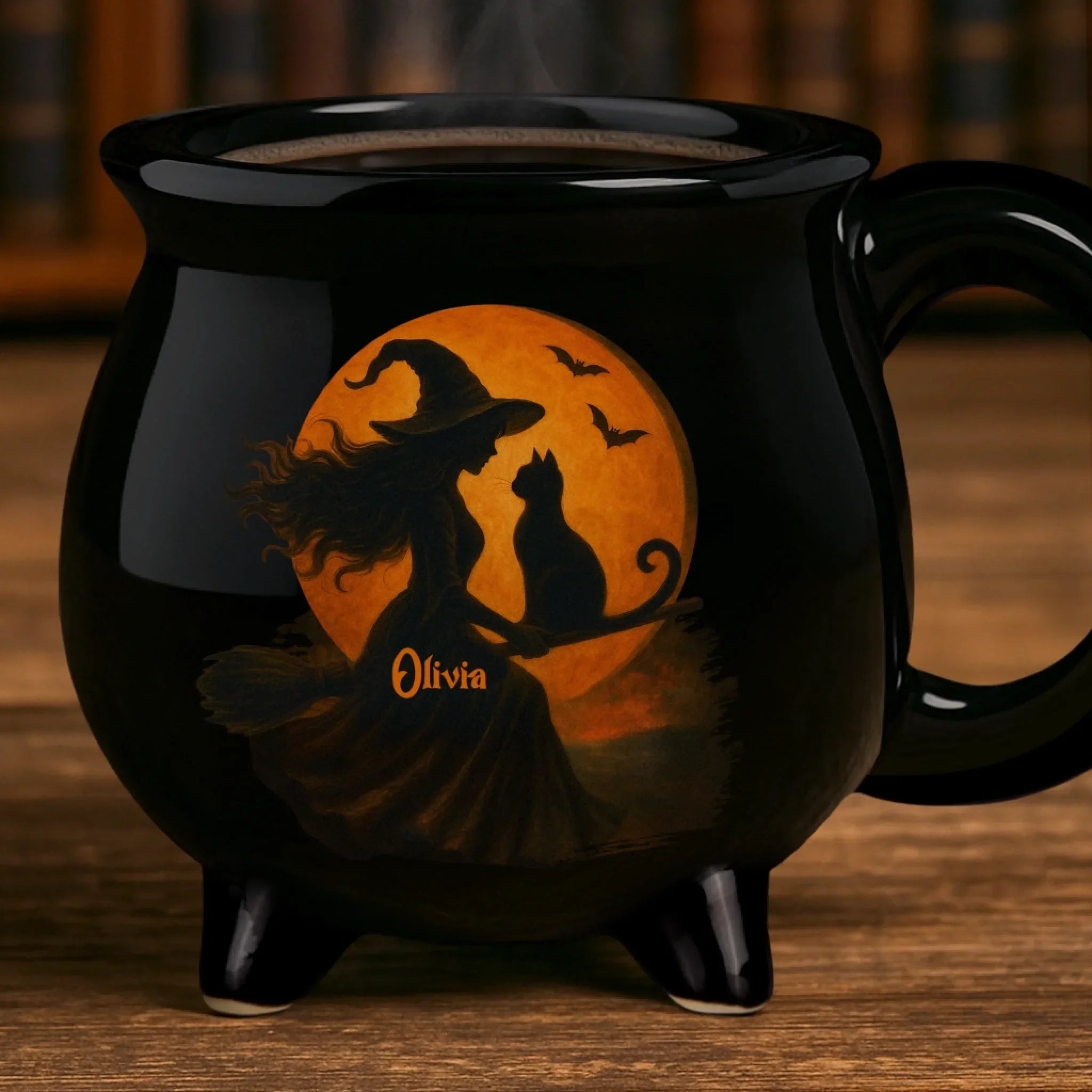 Custom 12oz Ceramic Cauldron Coffee Mug - Personalized Halloween Witchy Gifts For Besties, Sisters, BFF, Family, Yourself - Purrfectly Wicked