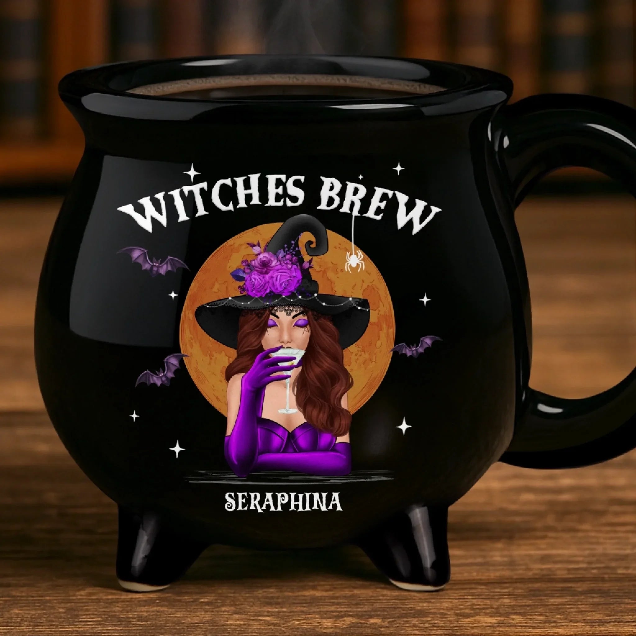 Custom 12oz Ceramic Cauldron Coffee Mug - Personalized Halloween Witchy Gifts For Besties, Sisters, BFF, Family, Yourself - She Drinks Like A Queen, But Hexes Like A Goddess