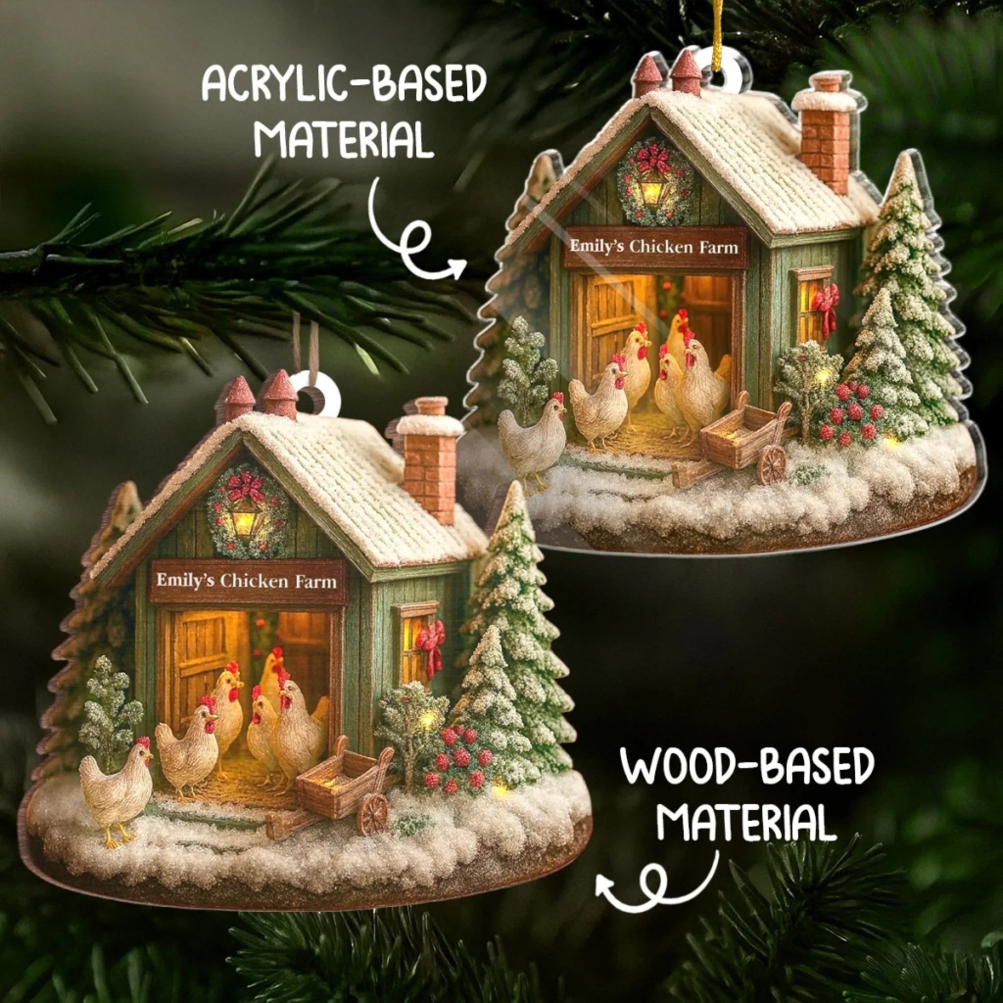 Custom Wood Ornament - Personalized Christmas Birthday Gifts For Women, Men - Chicken Love, Farm Life, Christmas Joy