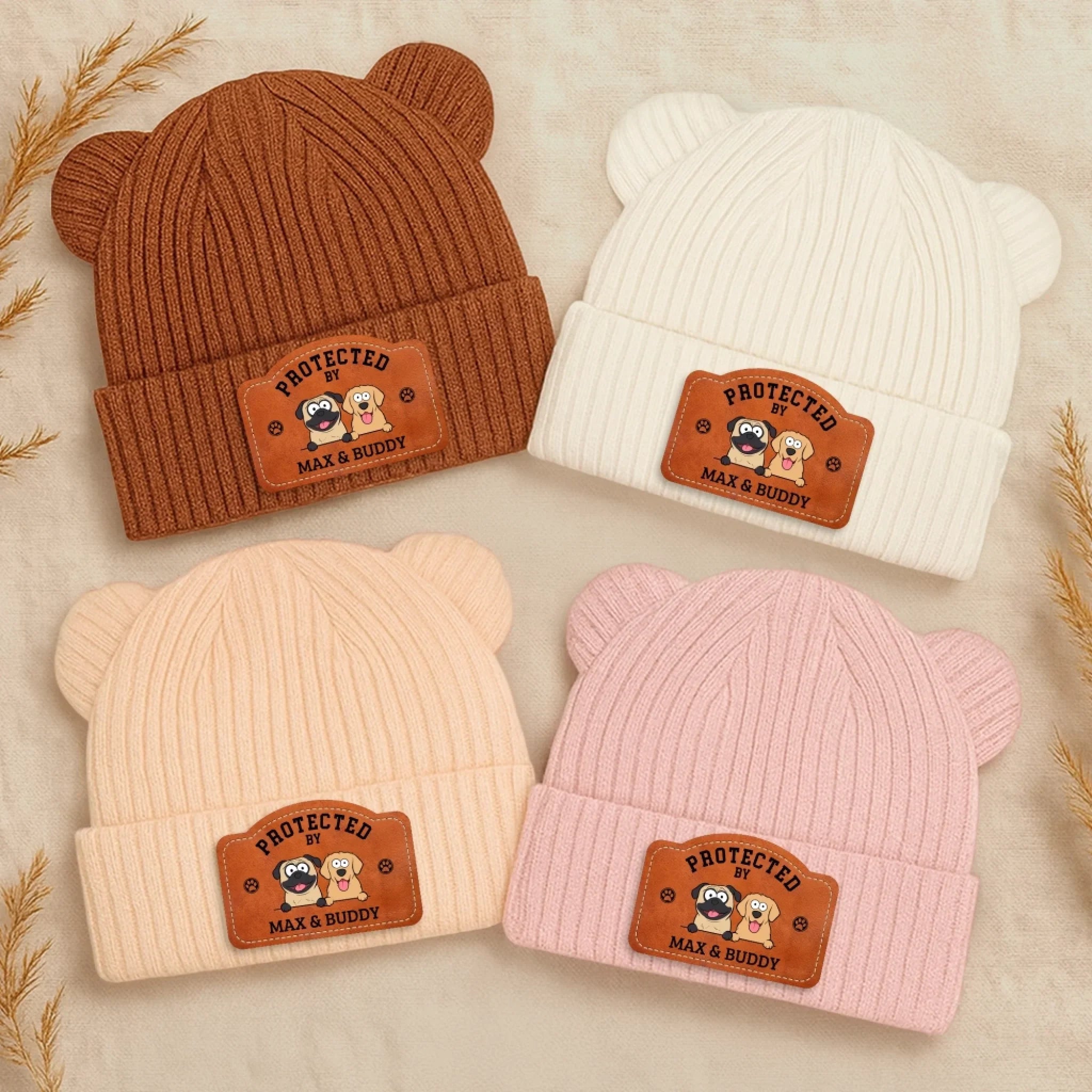 Custom Baby Beanie And Mittens Set - Personalized Baby Shower, Gender Reveal Gifts For New Moms, New Dads, New Parents, Dog Dad And Mom - Small Hands Hold Big Dreams