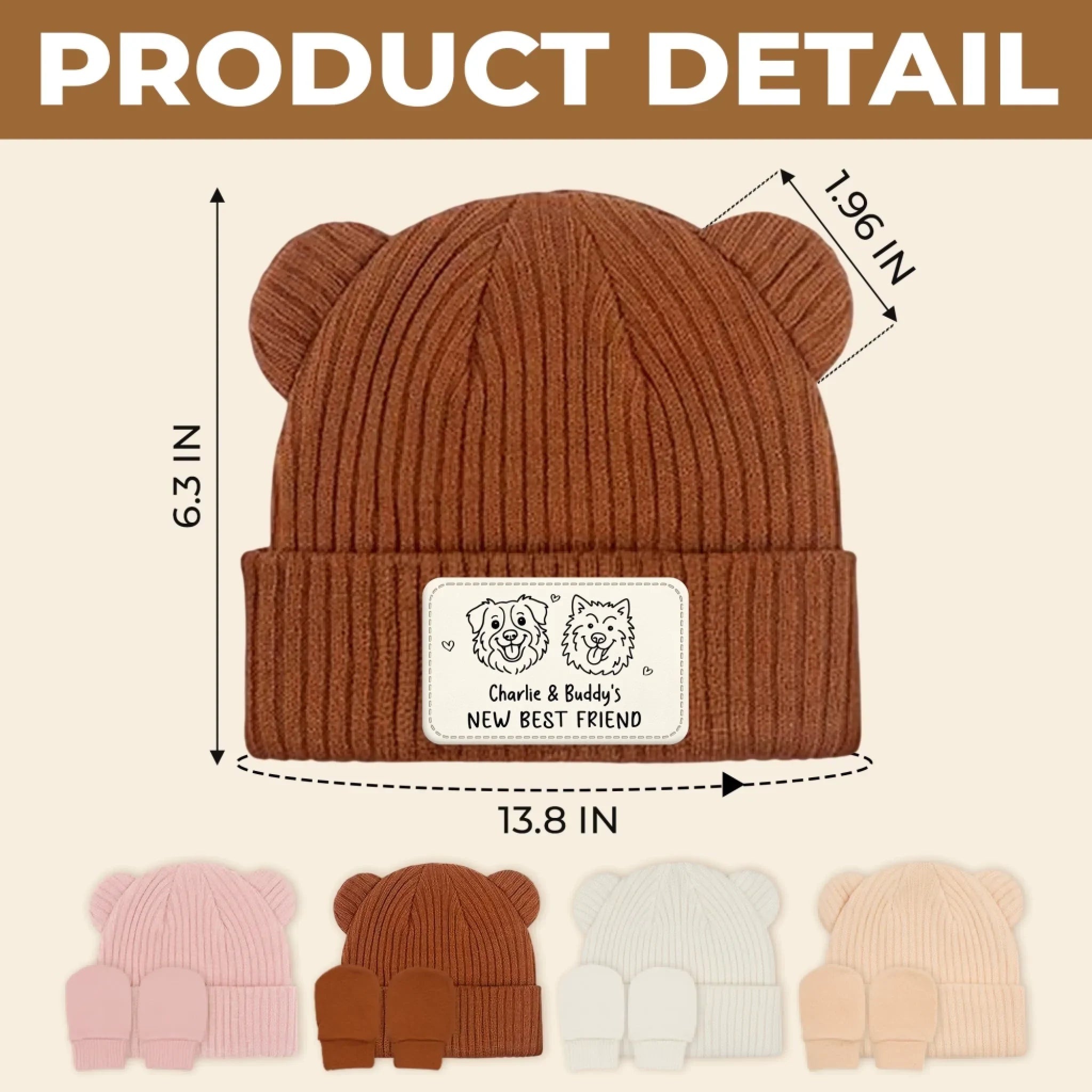 Custom Baby Beanie And Mittens Set - Personalized Baby Shower, Gender Reveal Gifts For New Moms, New Dads, New Parents, Dog Dad And Mom - A Tiny Spark Lights Our World