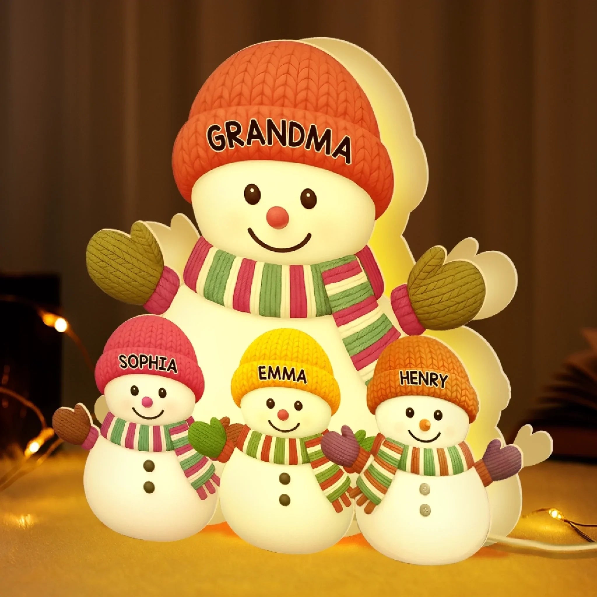 Custom Snowman Shaped Light Box - Personalized Christmas Birthday Gifts For Grandpa, Grandma - A Snowman Family Full Of Joy