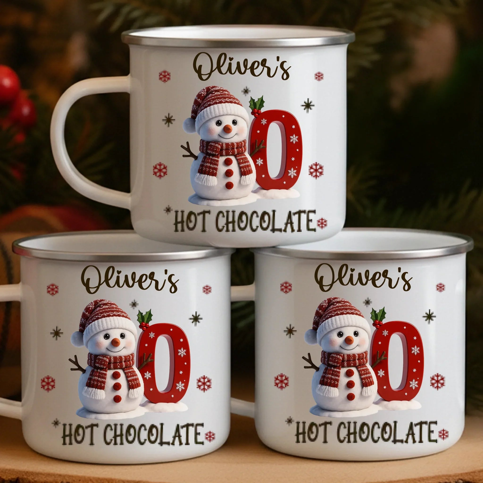 Custom Snowman Enamel Camping Mug - Personalized Christmas Birthday Gifts For Kids - Tiny Laughs Fill The Holiday Air