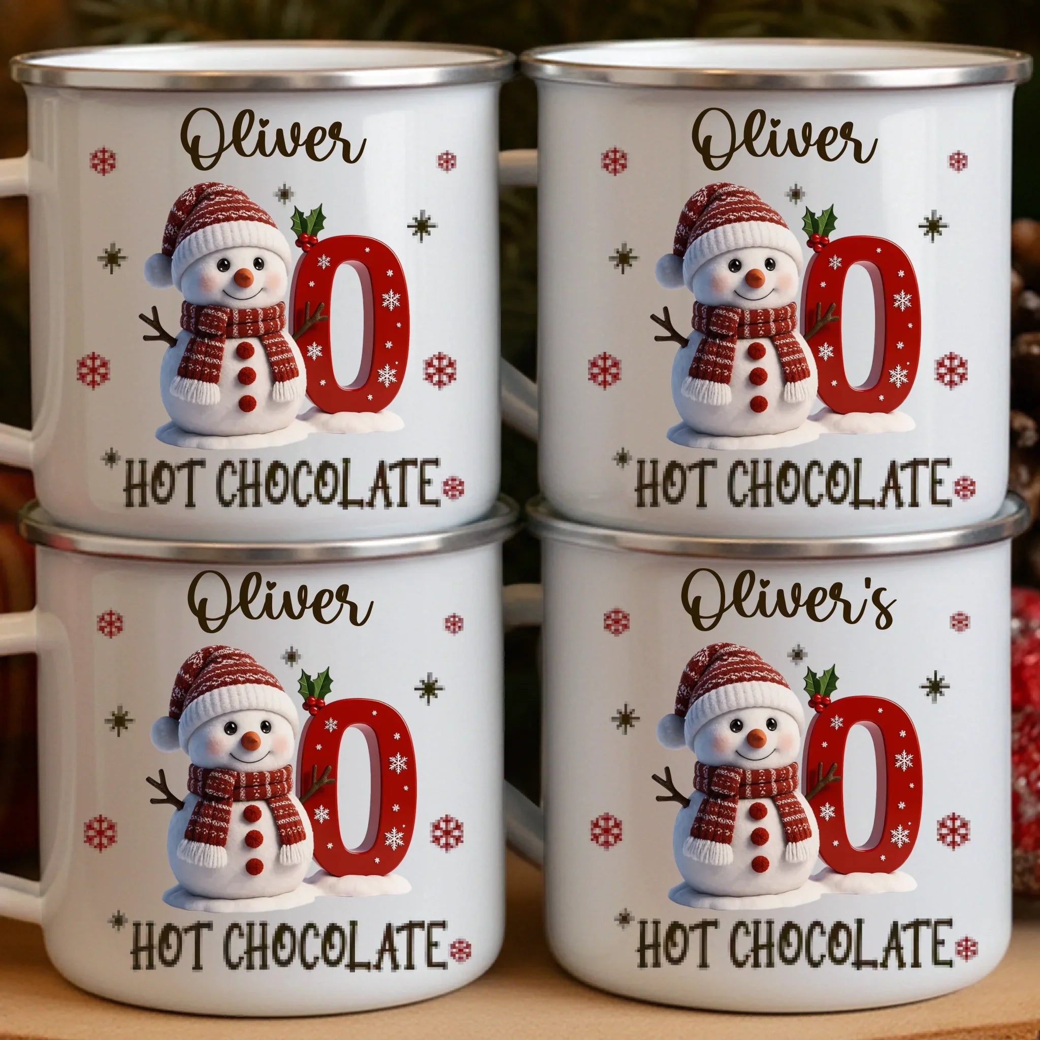 Custom Snowman Enamel Camping Mug - Personalized Christmas Birthday Gifts For Kids - Tiny Laughs Fill The Holiday Air
