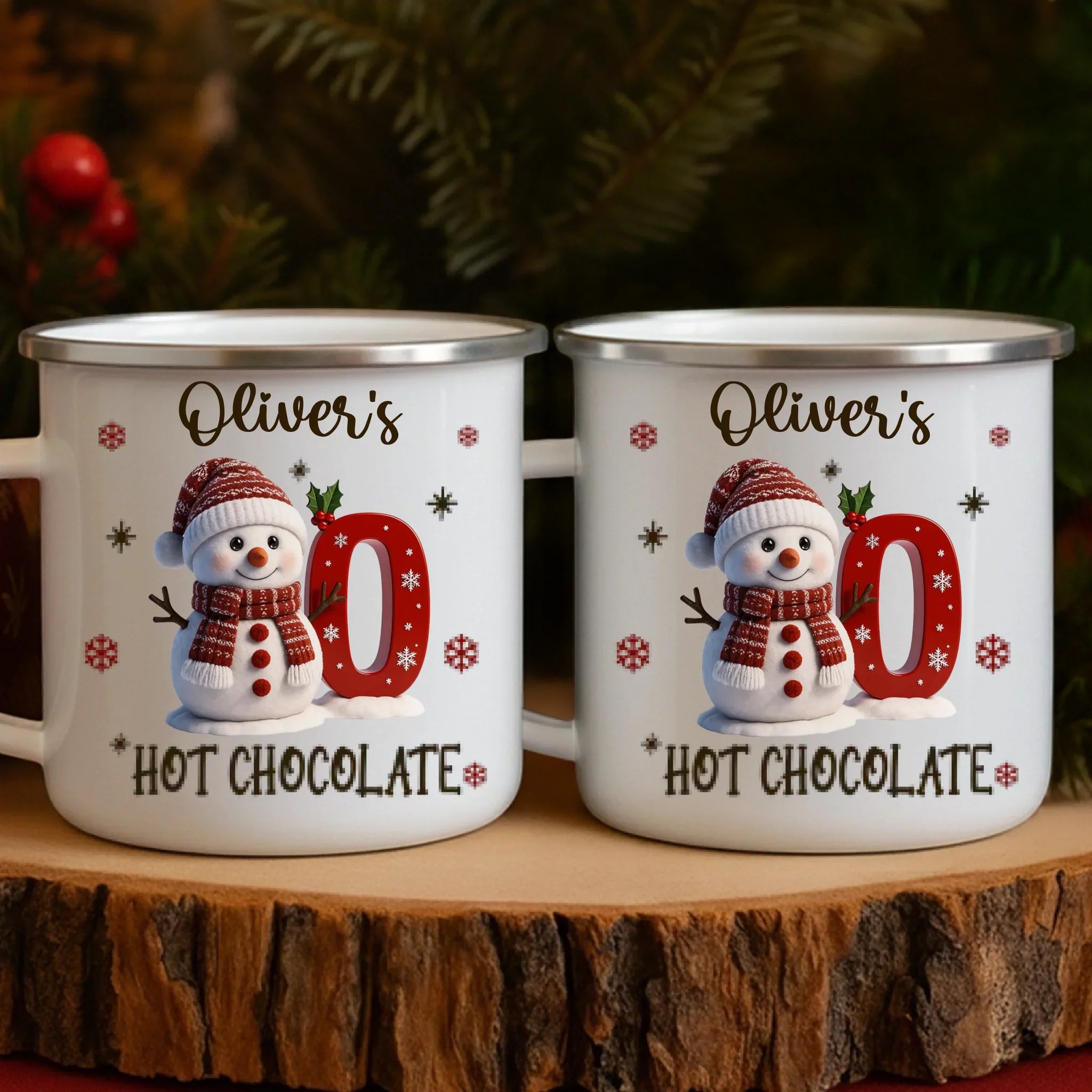 Custom Snowman Enamel Camping Mug - Personalized Christmas Birthday Gifts For Kids - Tiny Laughs Fill The Holiday Air