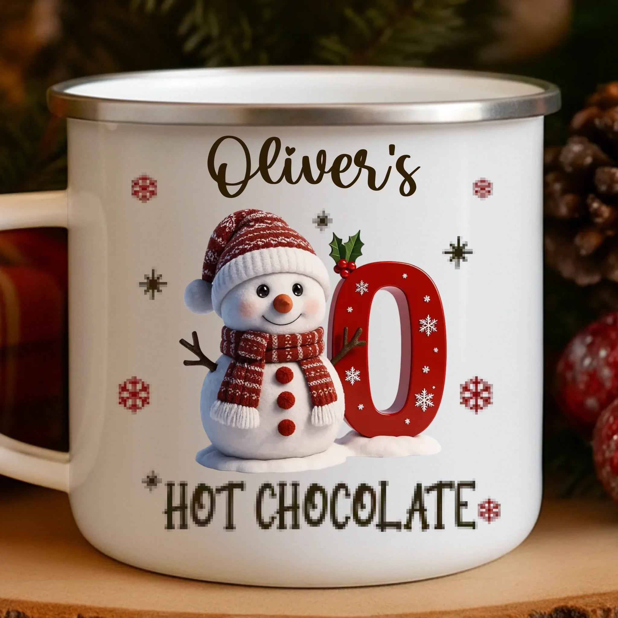 Custom Snowman Enamel Camping Mug - Personalized Christmas Birthday Gifts For Kids - Tiny Laughs Fill The Holiday Air