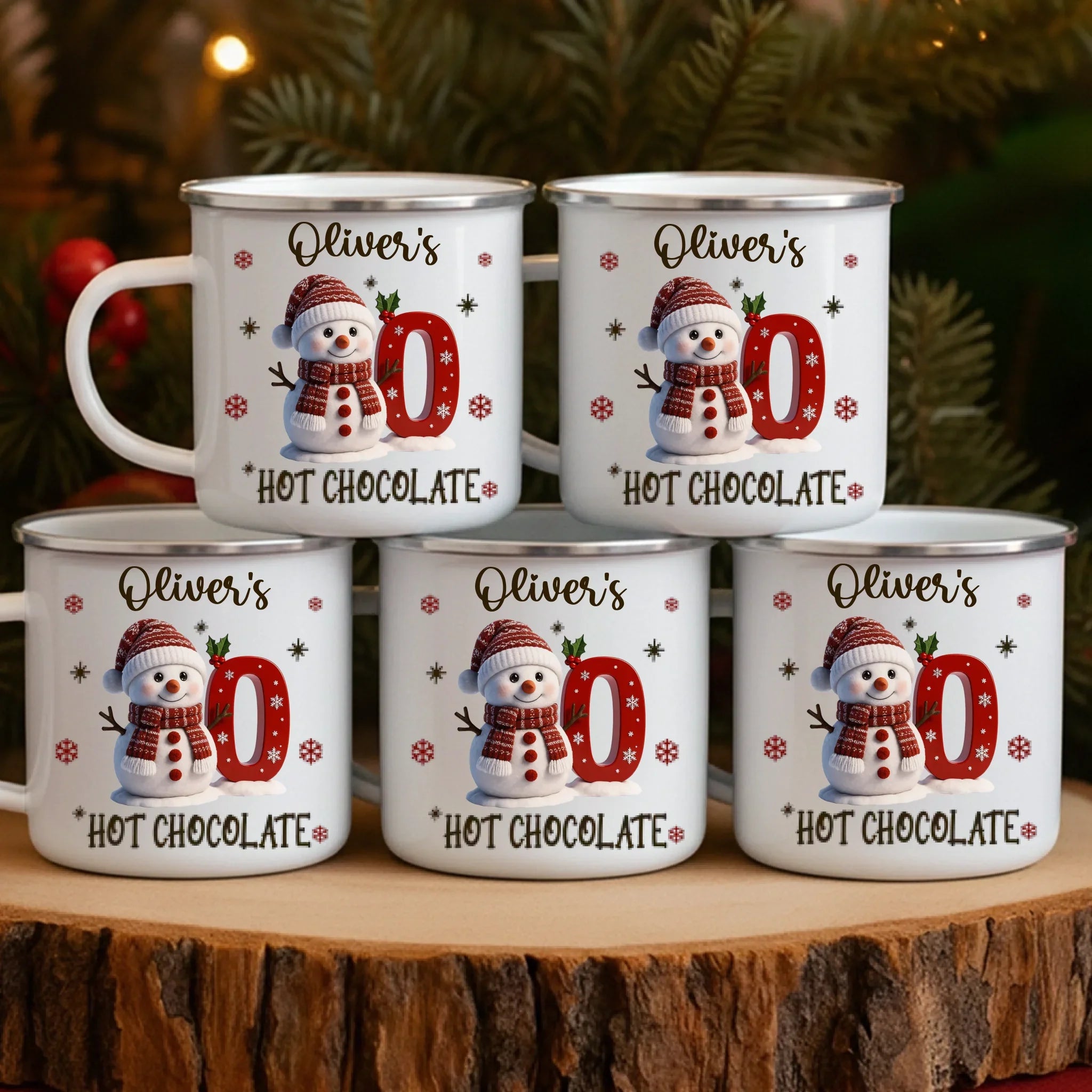 Custom Snowman Enamel Camping Mug - Personalized Christmas Birthday Gifts For Kids - Tiny Laughs Fill The Holiday Air