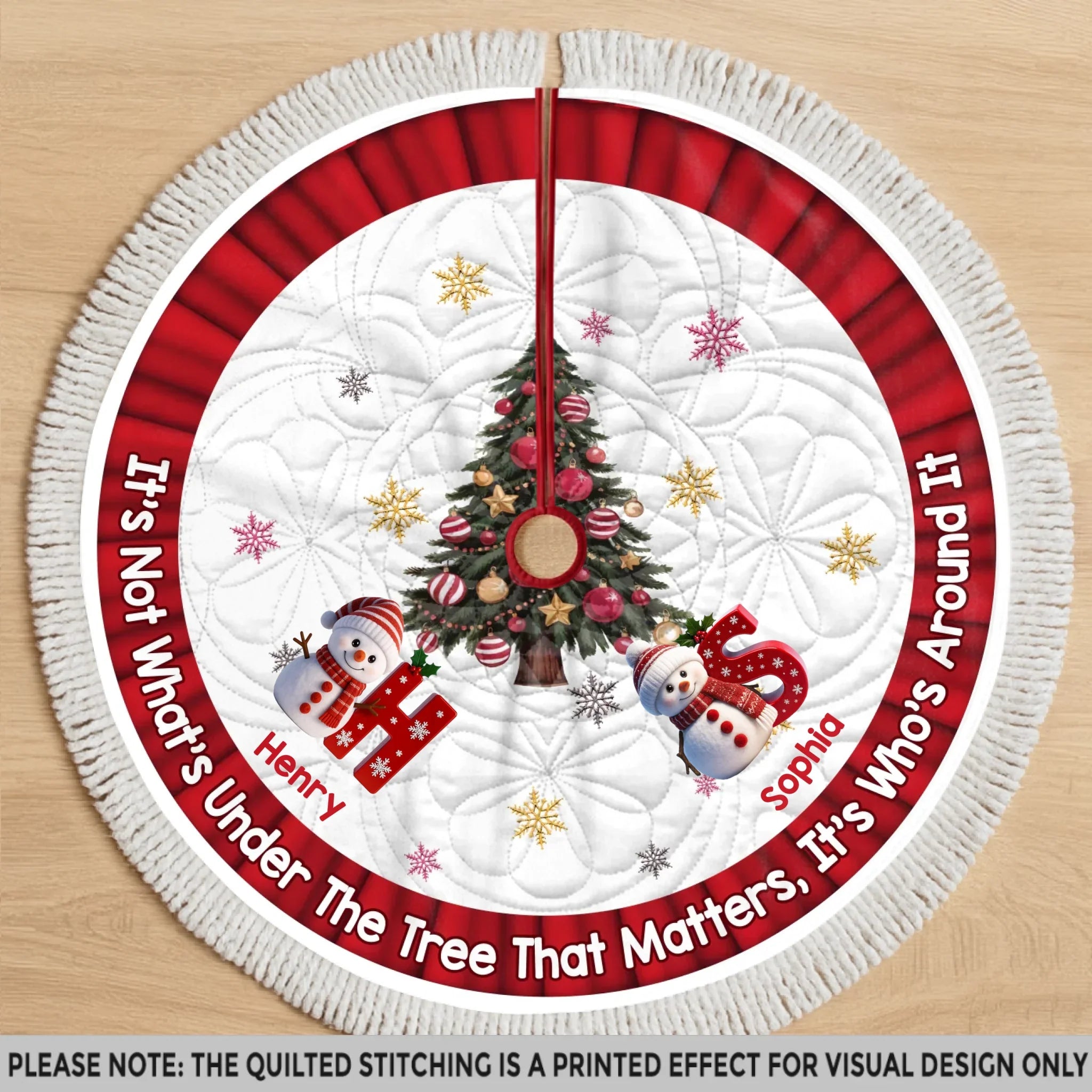 Custom Snowman Tree Skirt - Personalized Christmas Birthday Gifts For Mom, Dad, Brother, Sister, Kids - Hearts Shine Together This Christmas