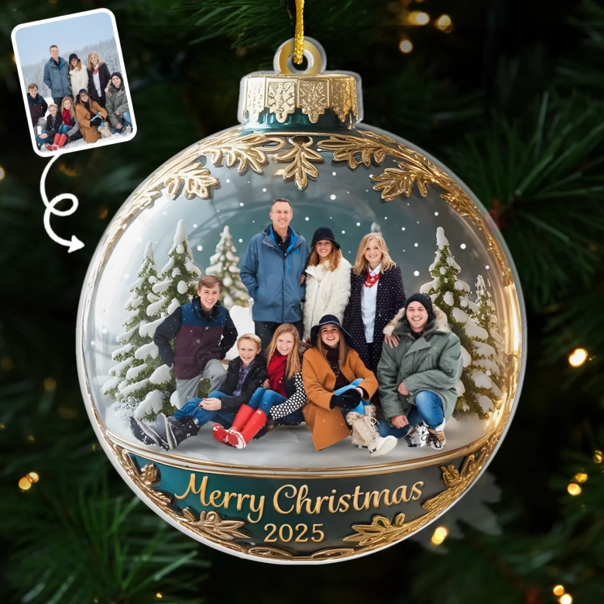 Custom Photo Acrylic Ornament - Personalized Christmas Birthday Gifts For Mom, Dad, Brother, Sister, Kids - Happiness Is Hanging Right Here